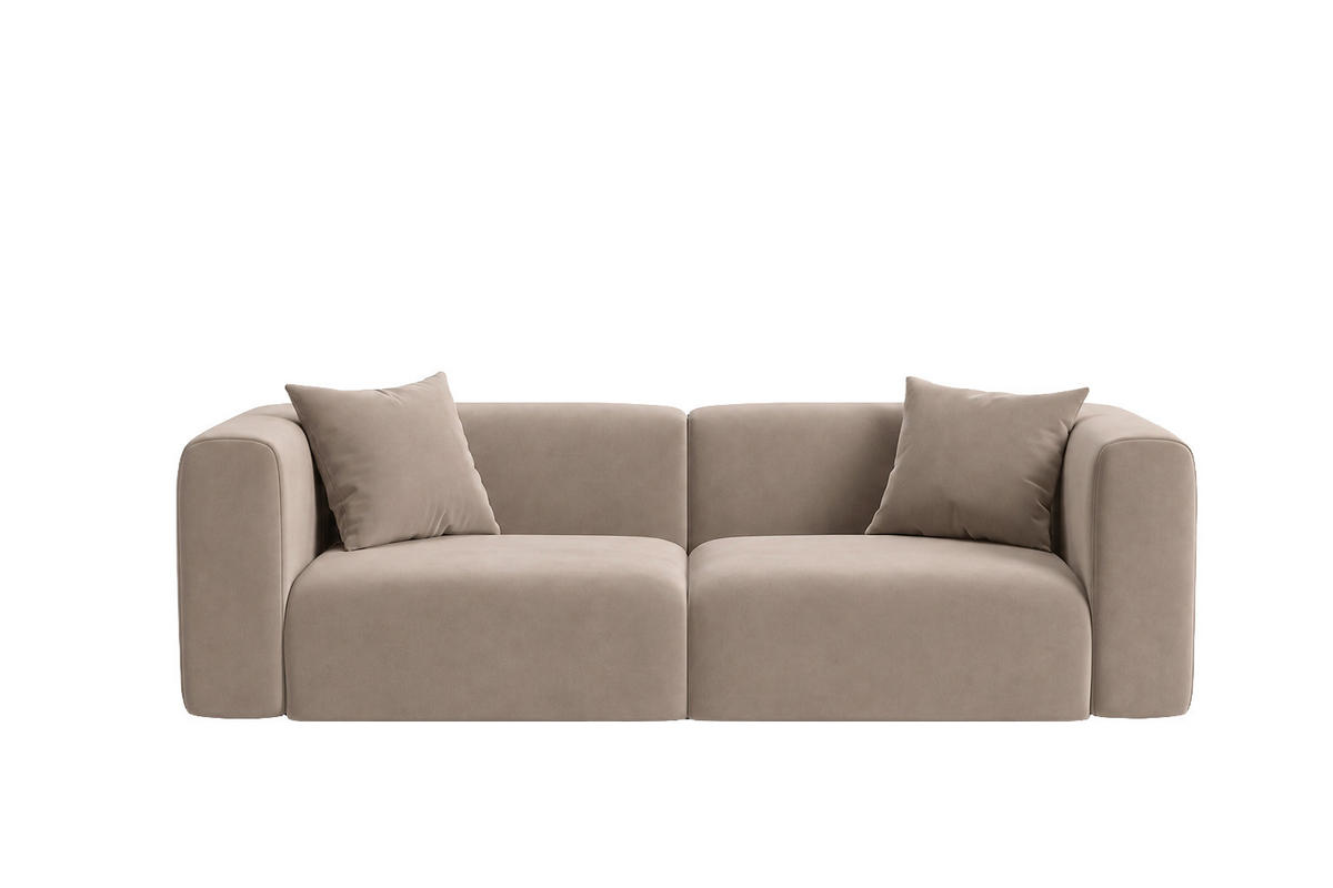 SOFA 2-Sitzer, Velvet-Stoff Bluvel, Latte, GRETA - Hellbraun, Holz (228/70/89cm) - Kaiser Möbel