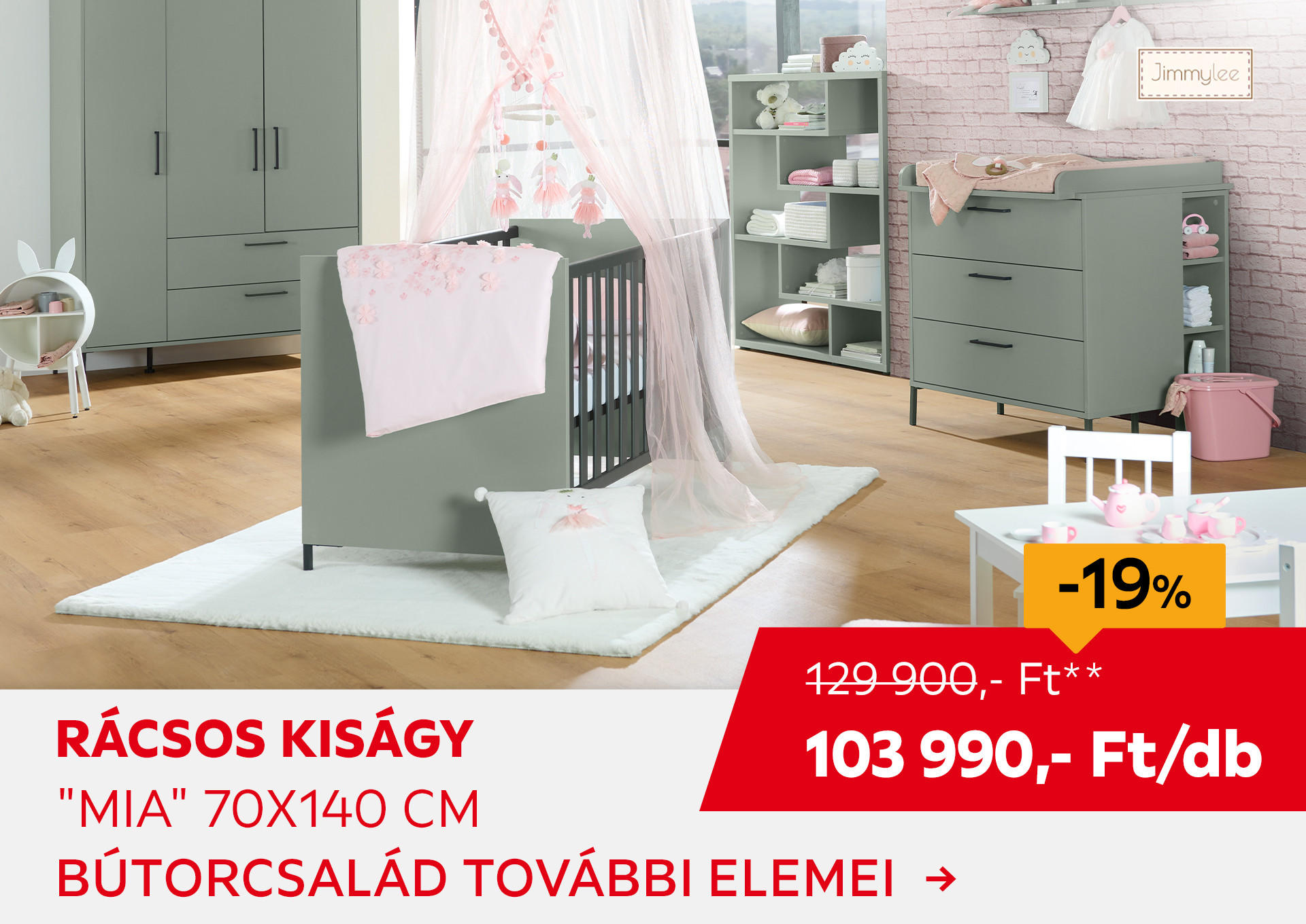 RÁCSOS KISÁGY "MIA" 70X140 CM Kiemelt termék 129900 Ft.- helyett 103990 Ft.-