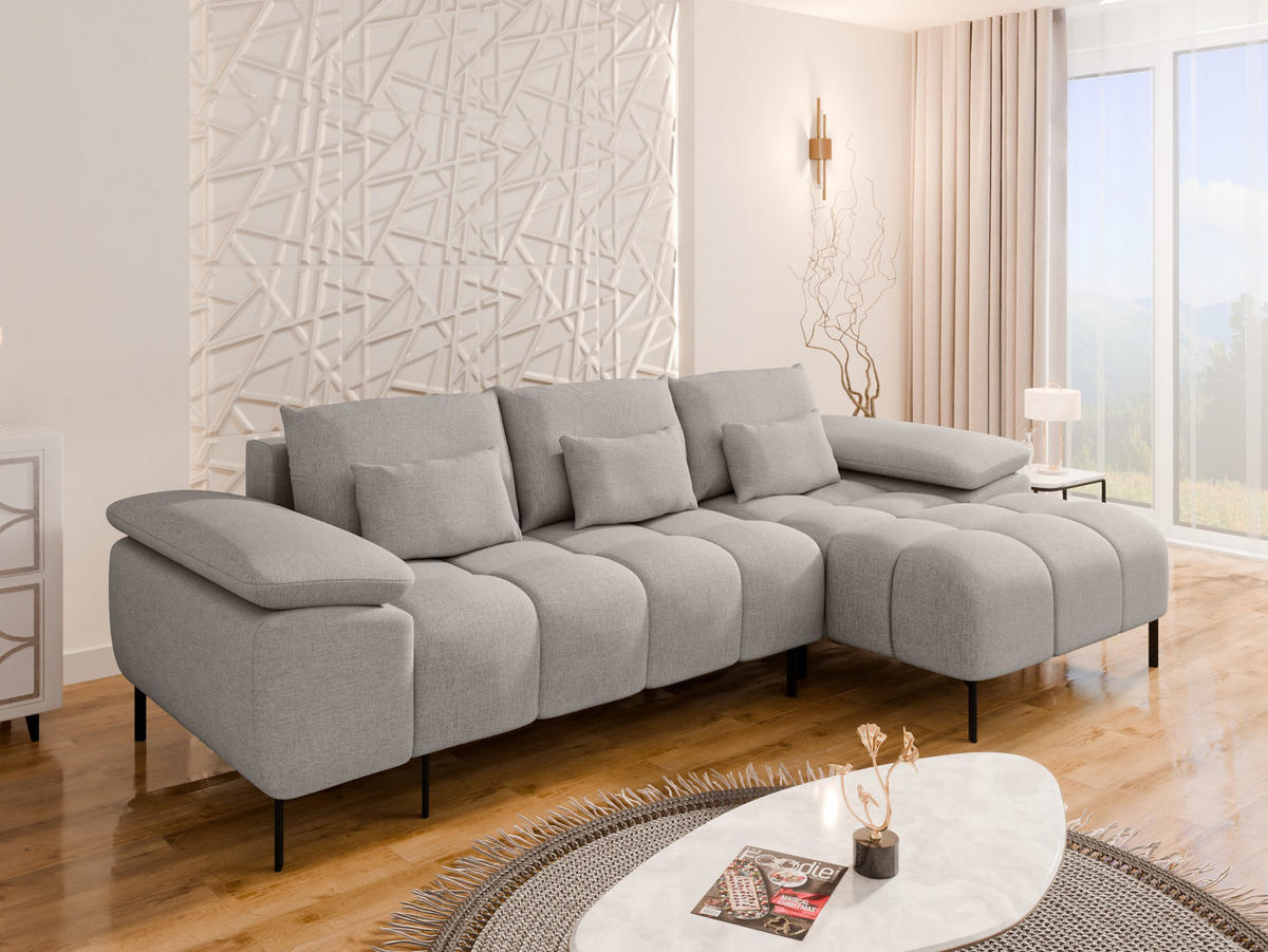 ECKSCHLAFSOFA 4-Sitzer DOLUS – Modernes Ecksofa mit Schlaffunktion Rechts montierbar, Hellgrau - Hellgrau, Holz (141/277cm) - Panda Möbel
