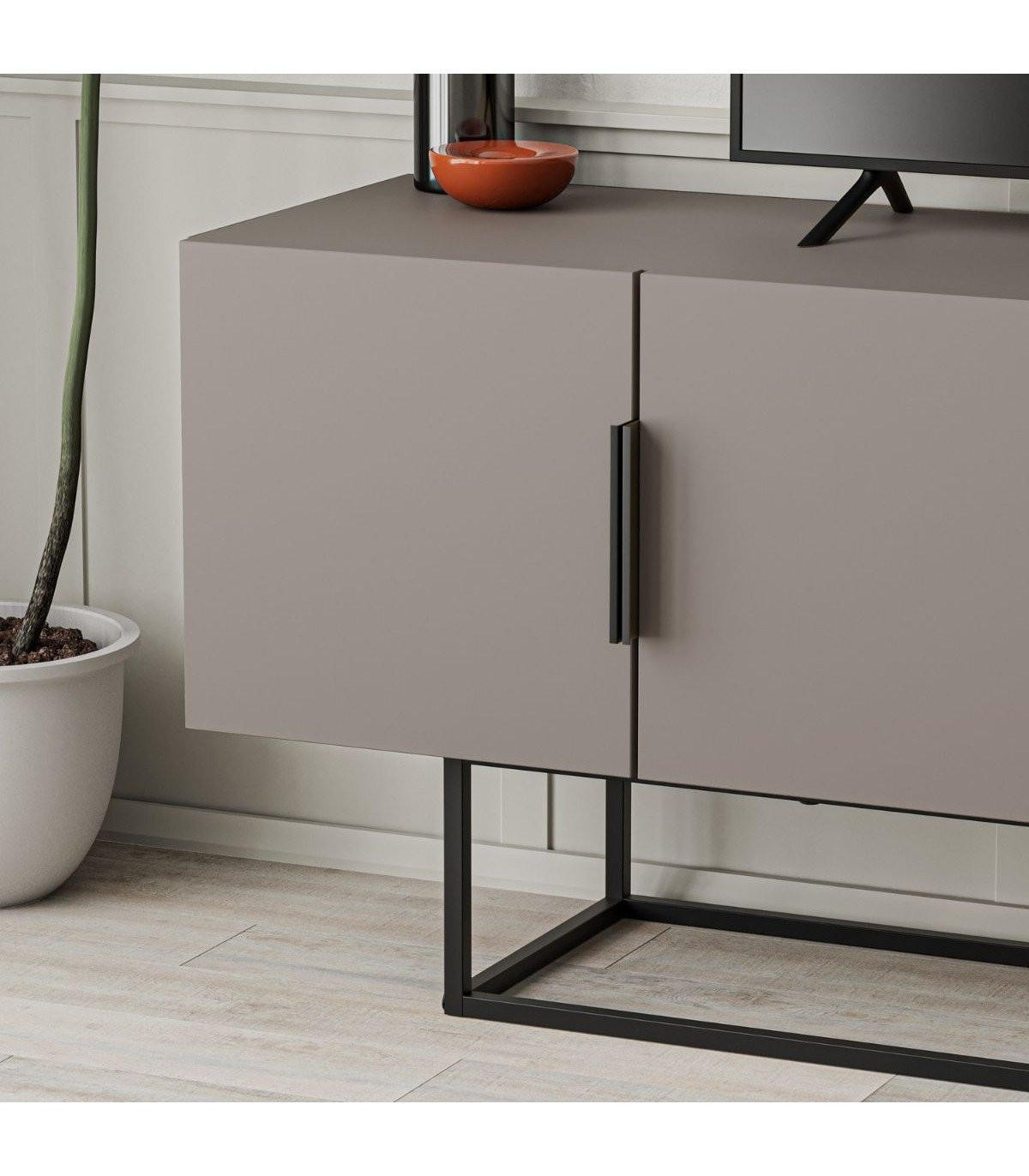 TV-SCHRANK mit 4 Türen und Metallbeinen L140 cm - Titan - Braun, Holzwerkstoff (35/55/140cm) - Calicosy