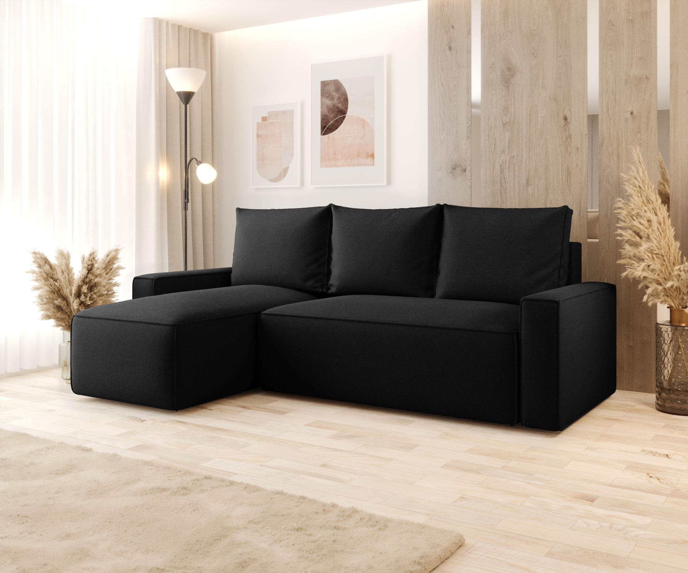 ECKSOFA mit Schlaffunktion SAVIO Curio 99 Links - Schwarz, Textil (232/140cm) - Bedante