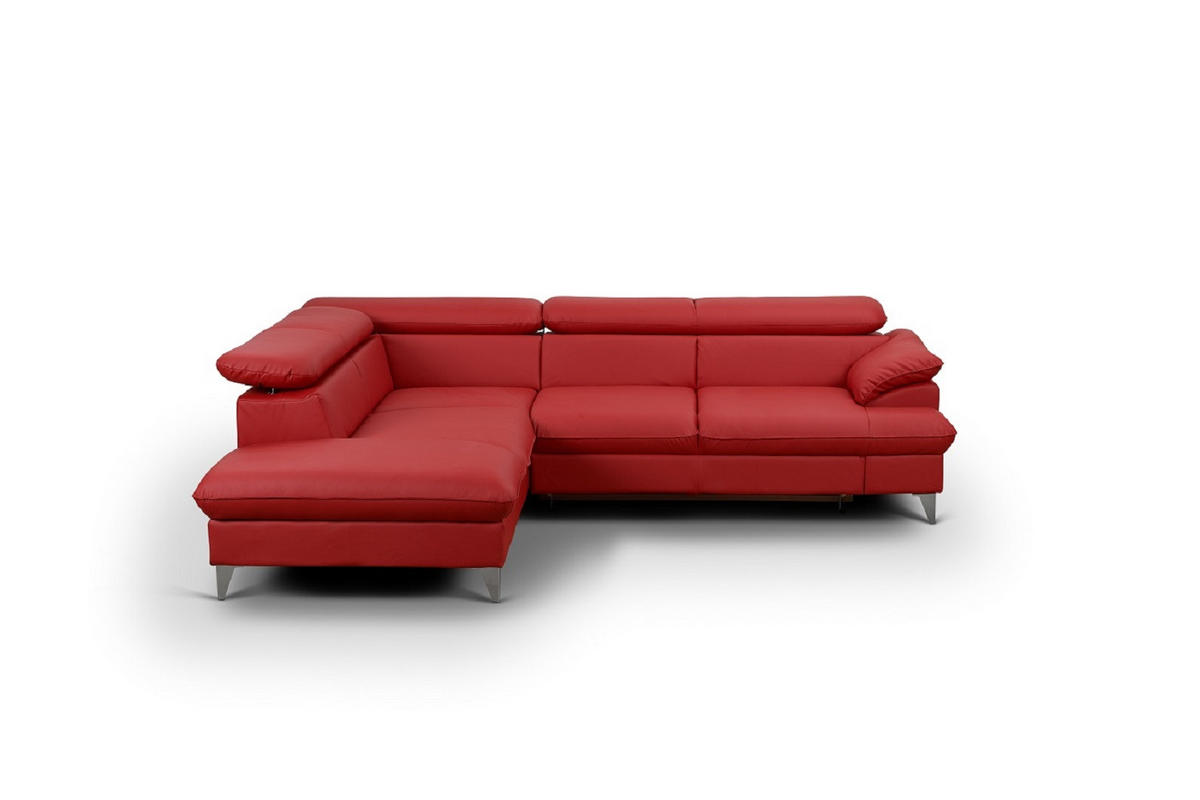 ECKSOFA mit Schlaffunktion und Bettkasten, verstellbare Kopfstützen - Chromfarben/Rot, Textil/Metall (256/208cm) - Cotta