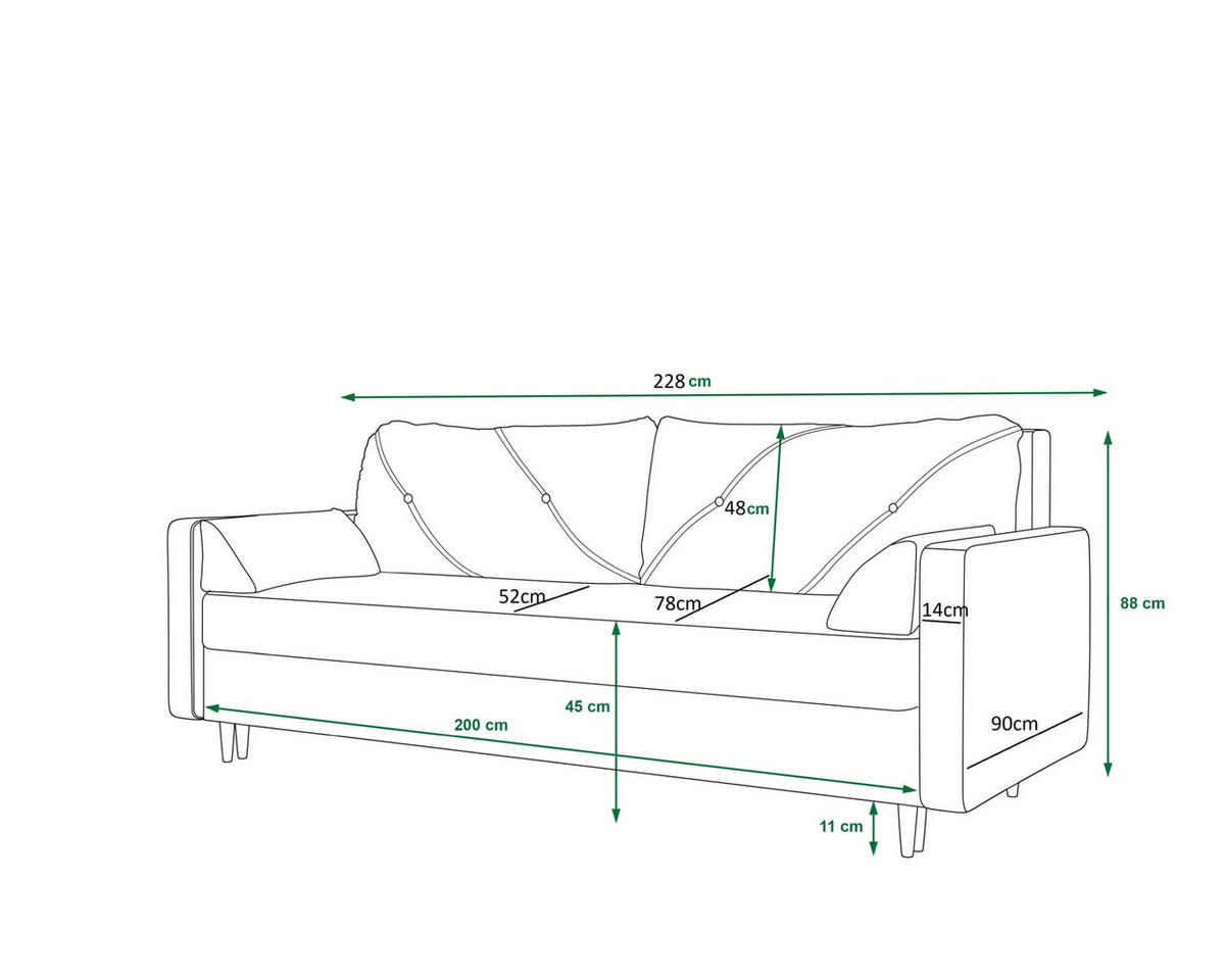 SOFA ASTRA mit Schlaffunktion ITAKA 33 mit Stauraum - Goldfarben, Textil (90/88/228cm) - Bedante