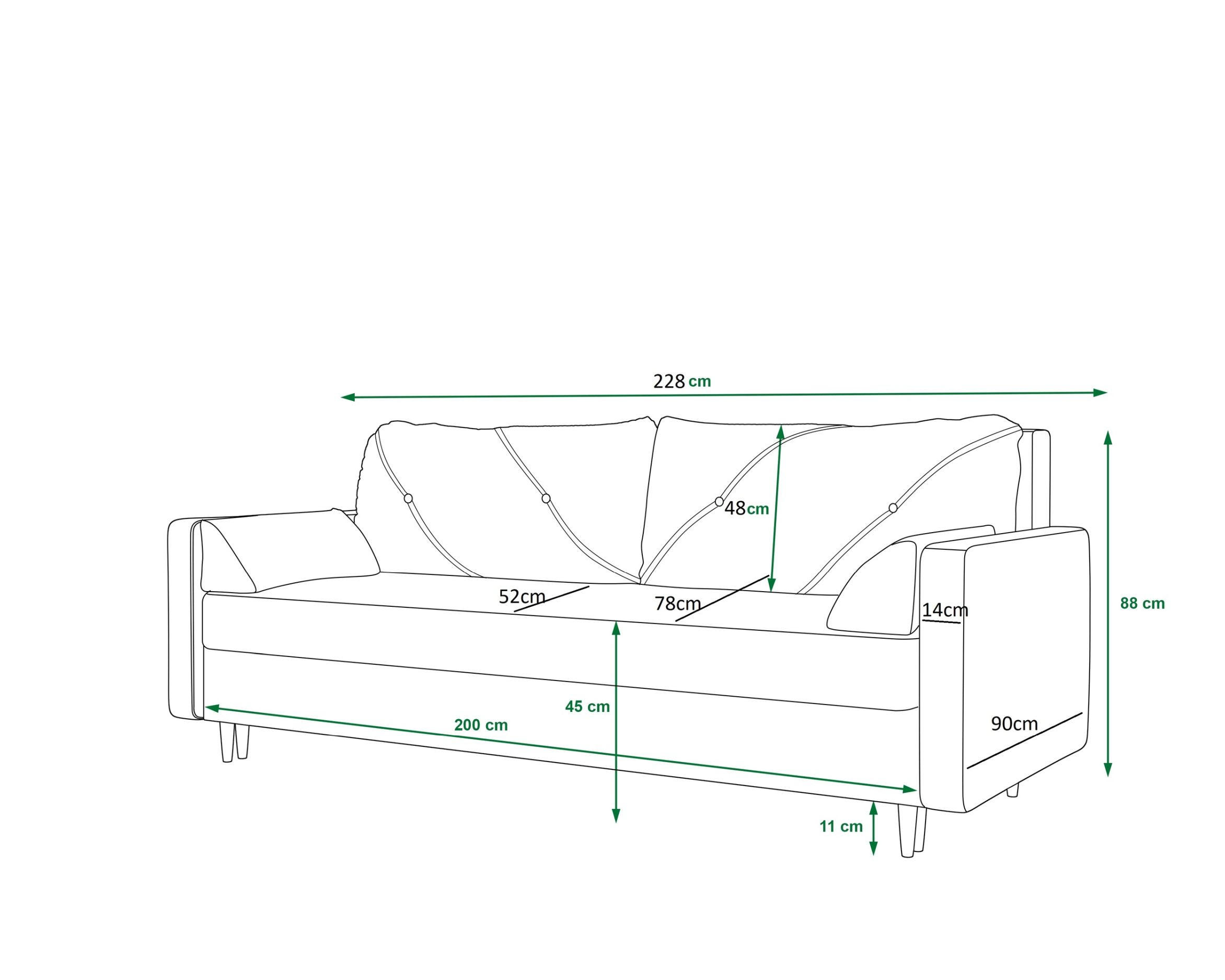 Thumbnail - Bedante Sofa, Schwarz, Textil, 90x88x228 cm, Oeko-Tex® Standard 100, Wohnzimmer, Sofas & Couches, Sofas