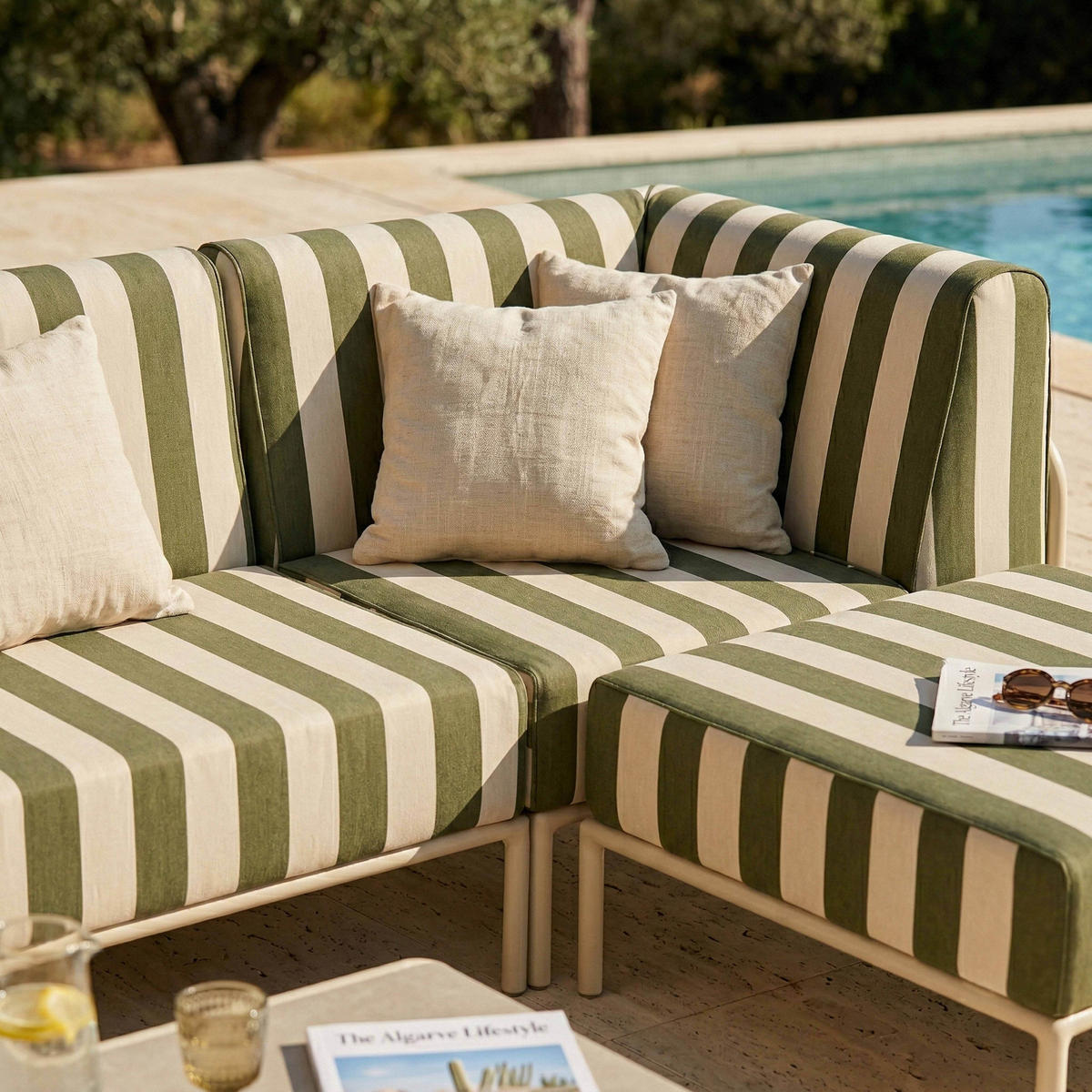 GARTENSOFA mit 4 Sitzplätzen, Khakigrün - Grün, Textil - Oviala