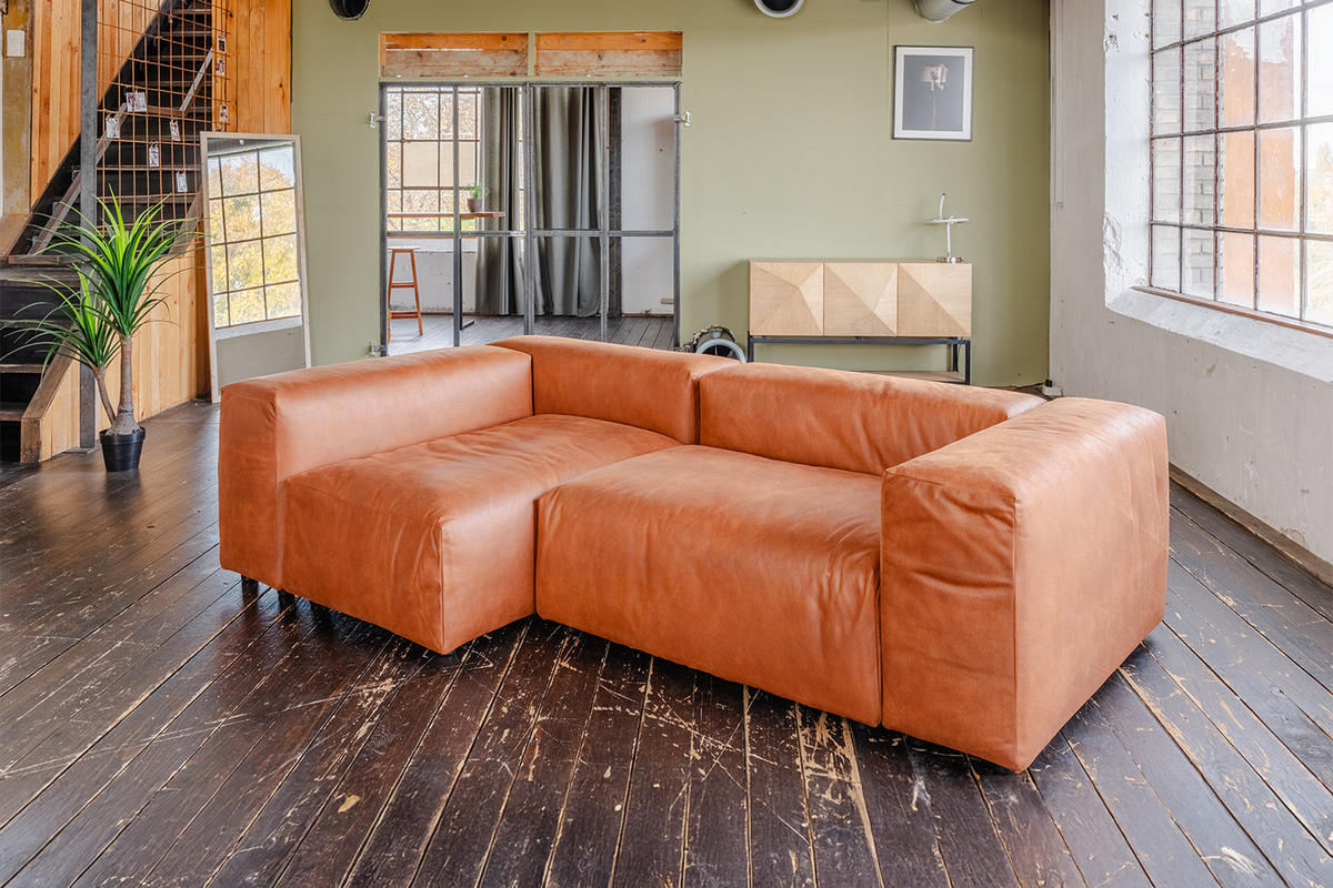 MODULSOFA MIA Braun Lederfaserstoff - Dunkelbraun/Schwarz, Leder/Kunststoff (306/72/120cm) - KAWOLA