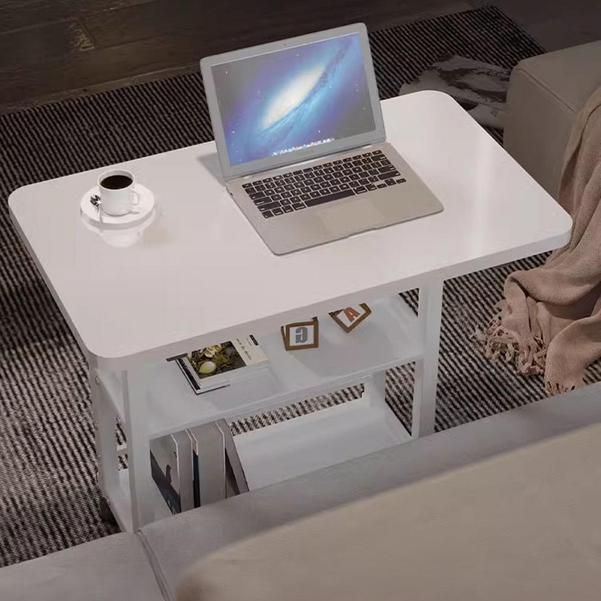 LAPTOPTISCH mit Rollen Ablageflächen und feststellbaren Höheverstellbar aus MDF in Weiß - Weiß, Metall (60/37/90cm) - Livingandhome