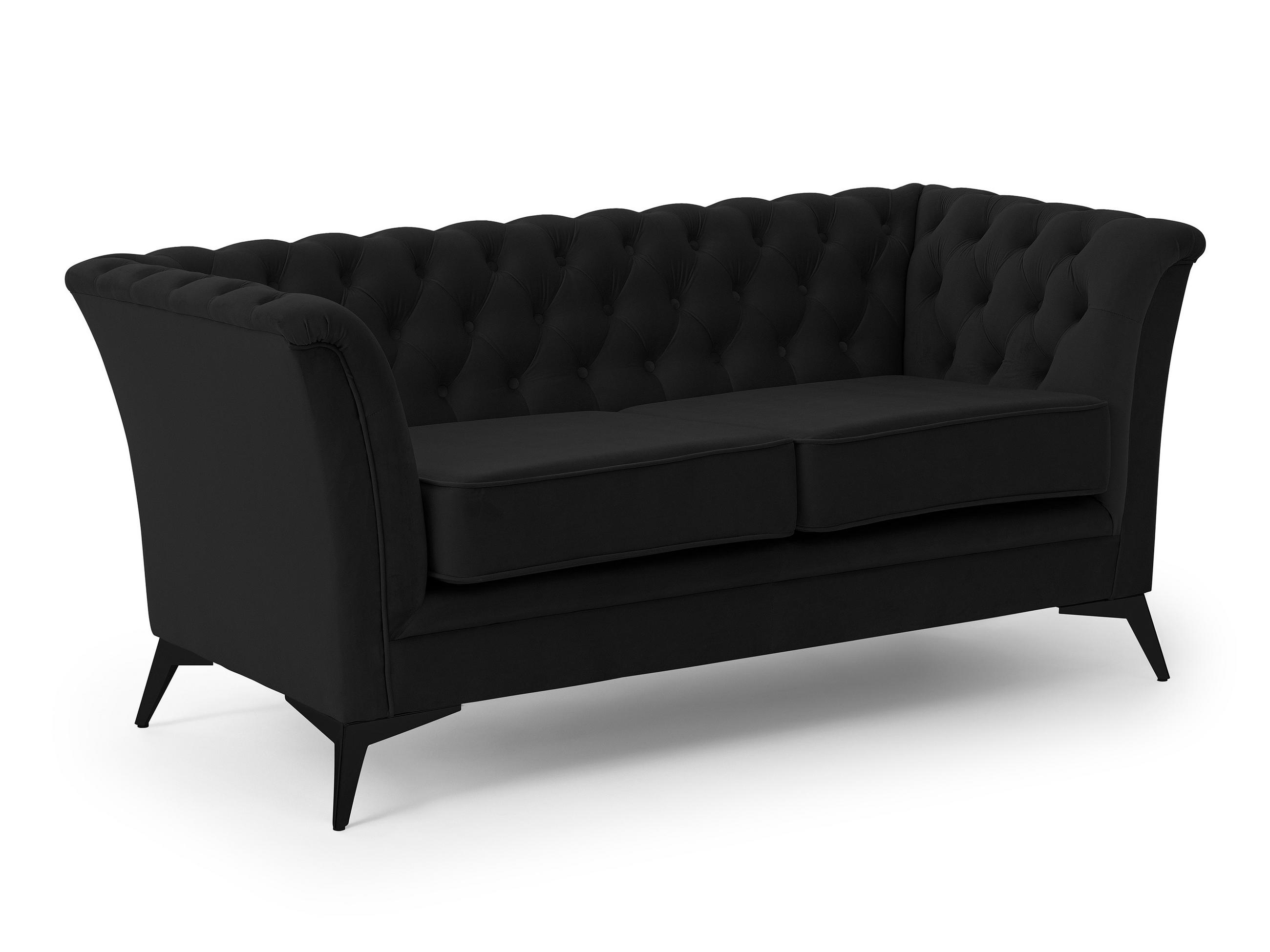 CHESTERFIELD-SOFA 2-sitzer Whitby Schwarz Samt mit schwarzen Füßen - Schwarz, Holz/Textil (175/78/82cm) - S-Style Möbel