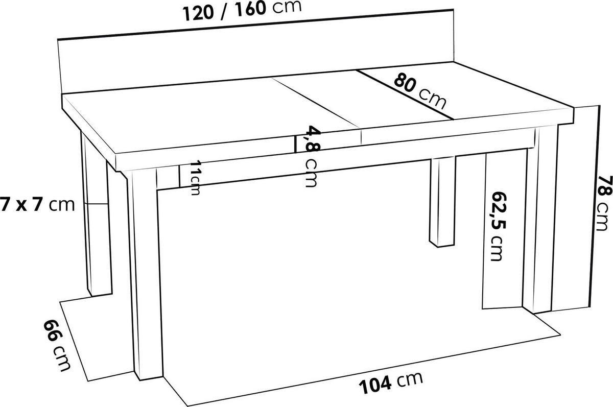ESSTISCH Gemini rechteckig ausziehbar, Lancelot Eiche 120-160/80/78 cm - Eichefarben/Schwarz, Holz/Holzwerkstoff (80/160/78cm) - WFL GROUP