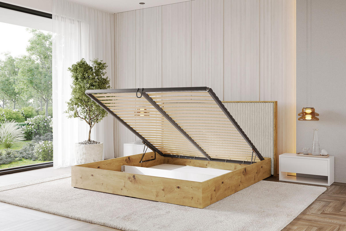 POLSTERBETT mit Bettkasten und Lattenrost, Boxbett mit Kopftei und Stauraum ohne Matratze - ENZO10 140x200 Creme - Beige, Holzwerkstoff/Textil (140/200cm) - ALTDECOR
