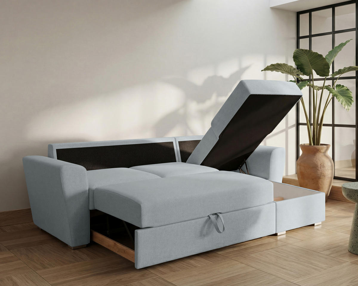 ECKSOFA Bellano Ecksofa L-Form - links oder rechts montierbar, blau - Blau, Holz (243/156cm) - Homesy