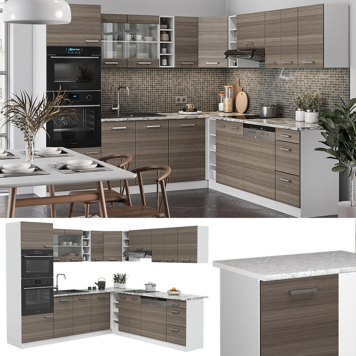 ECKKÜCHE R-Line Edelgrau/Weiß 237 x 247 cm, AP Eiche - Braun/Weiß, Holzwerkstoff (247/81.6/60cm) - Vicco