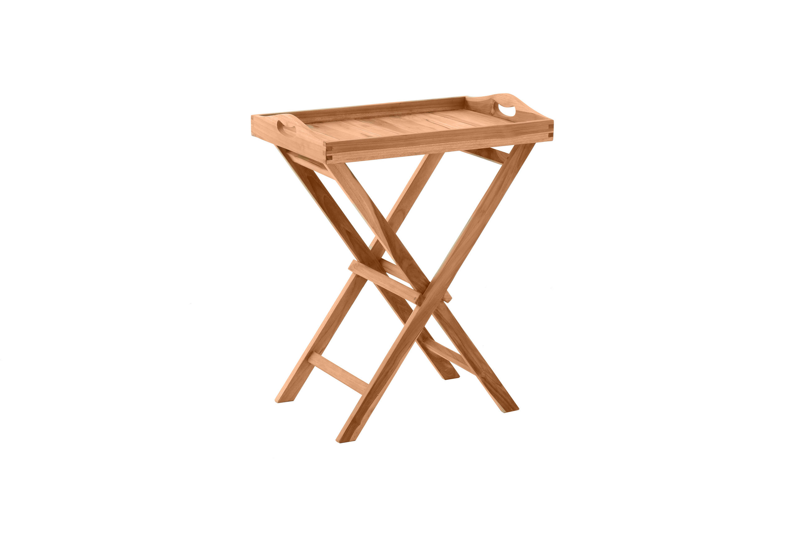 SERVIERTISCH Teaka mit abnehmbarem Tablett, 60x40 cm,Teakholz, klappbar - Naturfarben, Holz (40/60/65cm) - TPFGarden