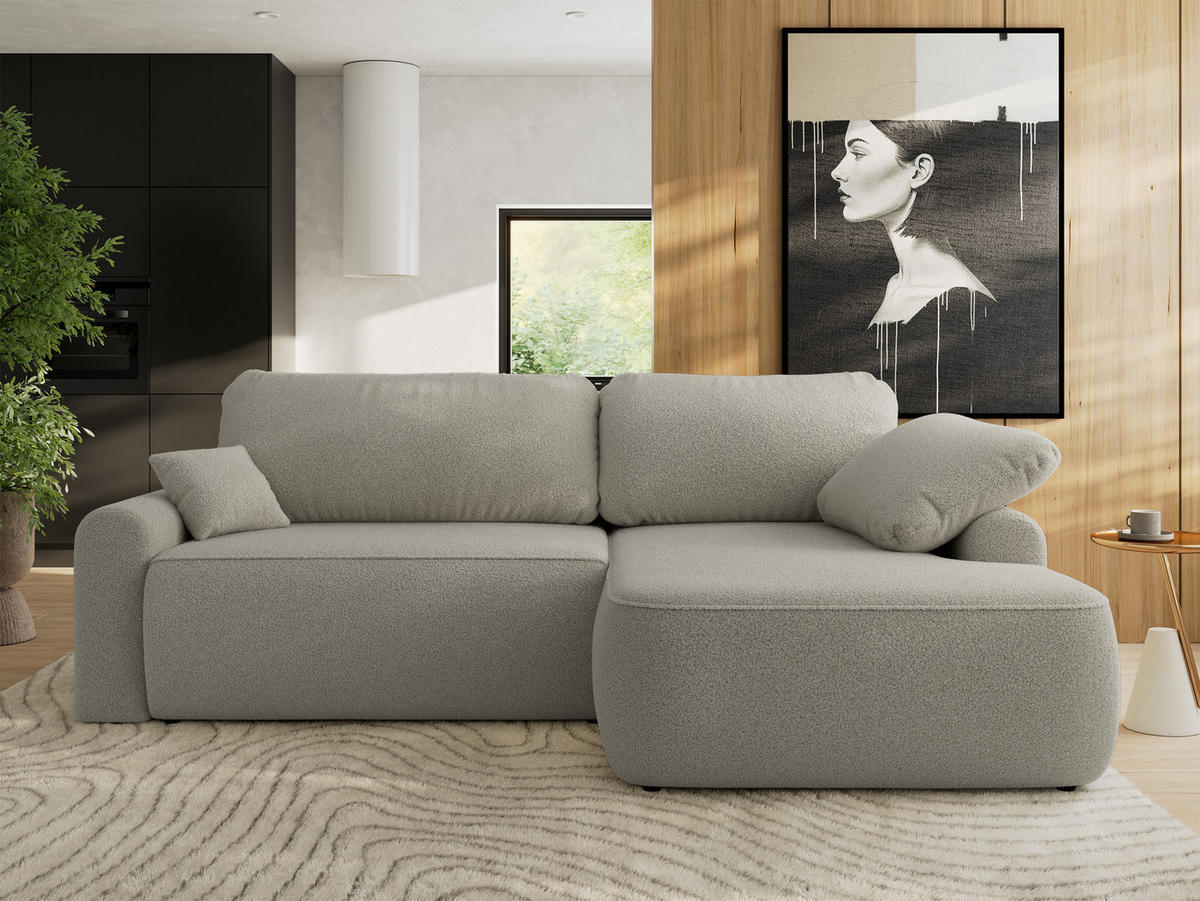 ECKSCHLAFSOFA CUBO L Hellgrau Boucle - rechts - Hellgrau/Schwarz, Kunststoff/Textil (187/273cm) - MKS