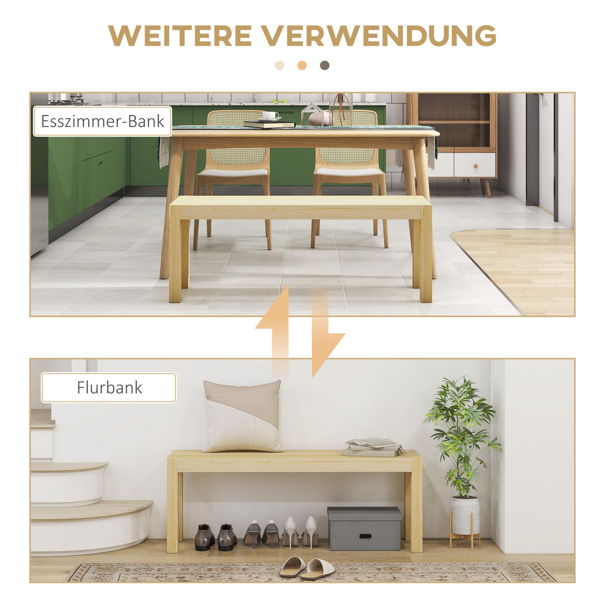 KÜCHENBANK im Landhaus-Stil, Kiefernholz, 120 x 33 x 45 cm, Natur - Naturfarben, Holz (33/45/120cm) - HOMCOM