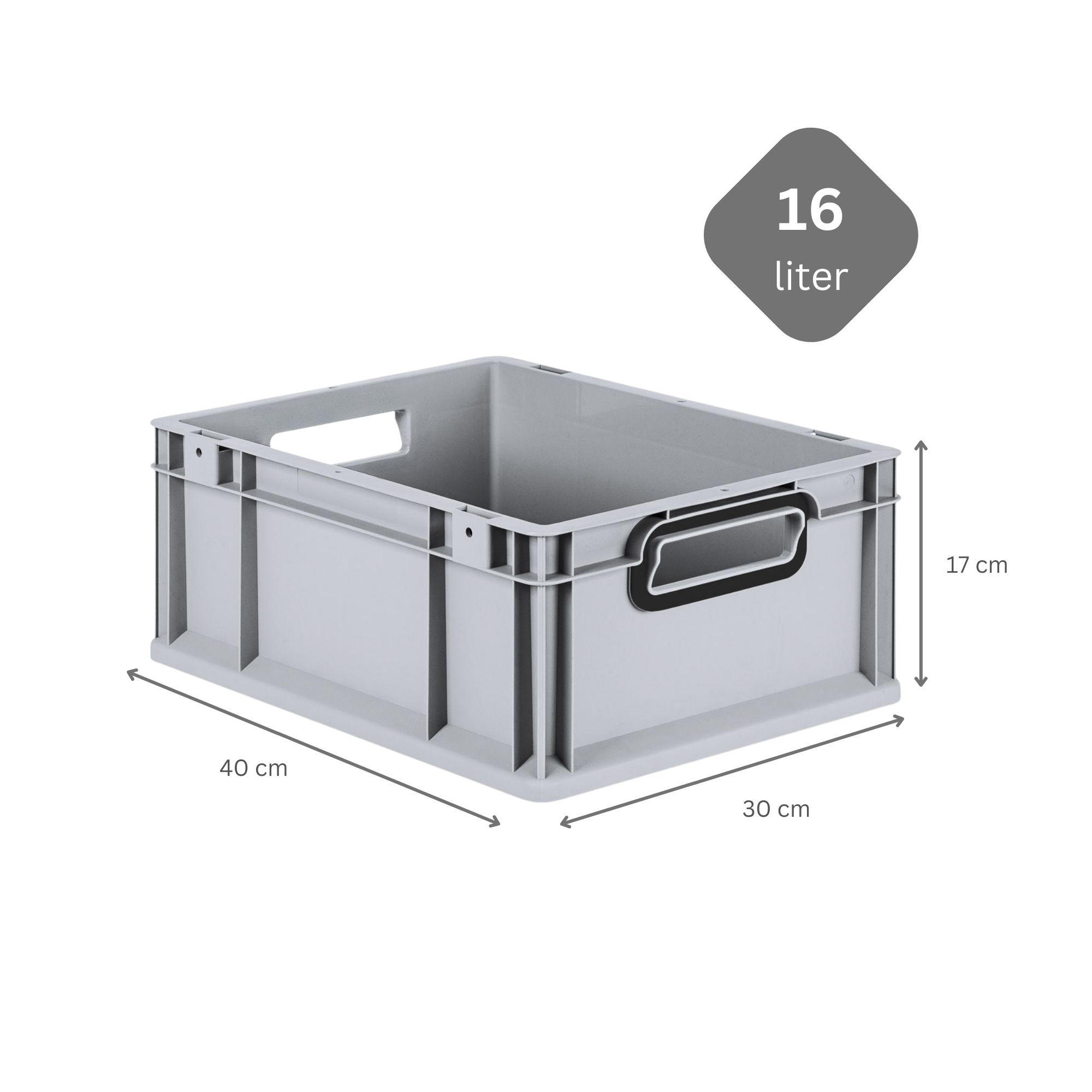 EUROBOX NextGen Color 17x30x40 cm 16 Liter Griffe schwarz offen, Grau - Schwarz/Grau, Kunststoff (30/17/40cm) - PROREGAL