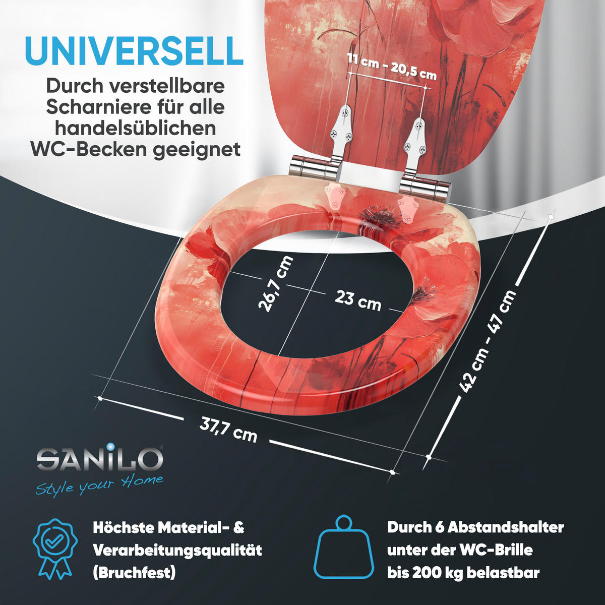 WC Sitz mit Absenkautomatik Poppy - Rot, Holzwerkstoff (38/6/47cm) - Sanilo