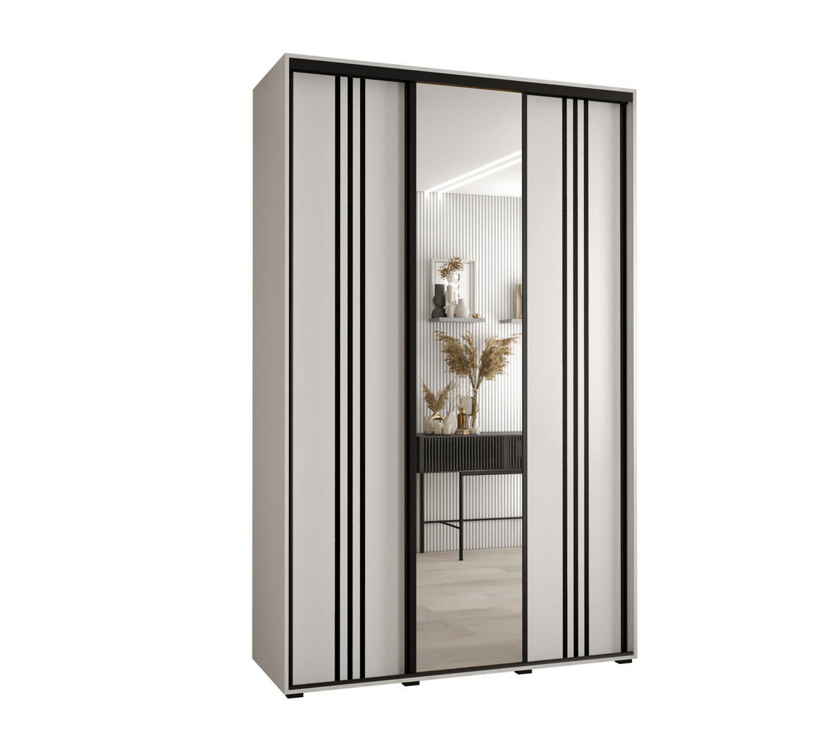 SCHWEBETÜRENSCHRANK 235,2/160/45 3-türig - Schwarz/Weiß, Holz/Metall (160/235/45cm) - Abiks Möbel
