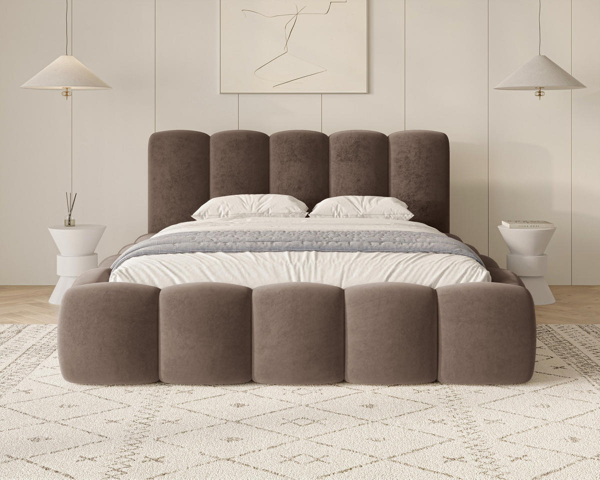 POLSTERBETT 18 - 140x200 cm – Riviera – Gepolstertes Bett mit Metall-Lattenrost - Braun, Holz (140/200cm) - ROYAL24_MARKT