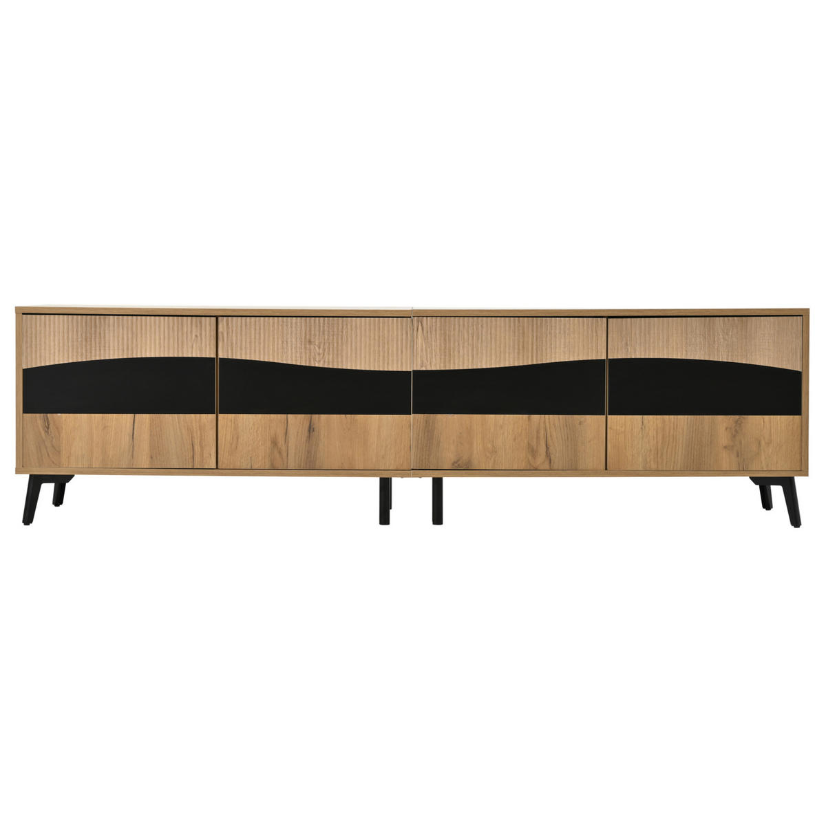 TV stolek 180/40/50 cm se 4 skříňkami, symetrický design a úložný prostor pro 75" TV, Přírodní - přírodní, kompozitní dřevo (180/50/40cm) - Redom