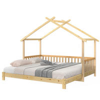 HAUSBETT 90/180x200 cm aus Massivholz in Natur mit Hausrahmen und Schutzgitter - Naturfarben, Holz (90/200cm) - Flora Grace