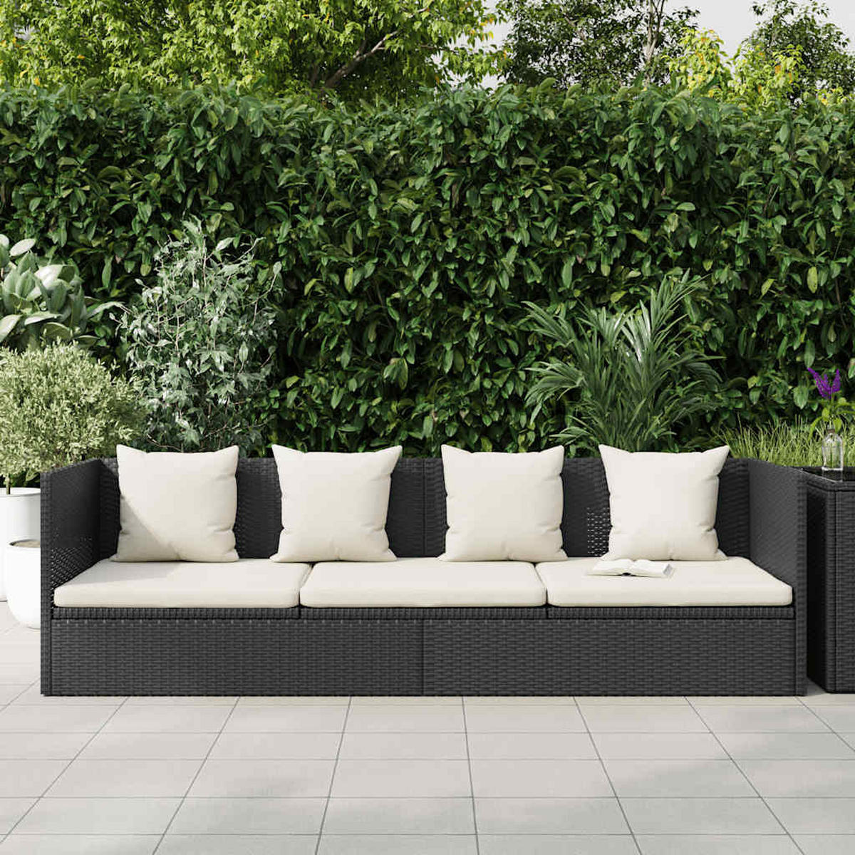 SONNENLIEGE mit Kissen, verstellbar, 200/60/58 cm, aus Poly Rattan, Schwarz - Schwarz, Kunststoff (60/58/200cm) - vidaXL