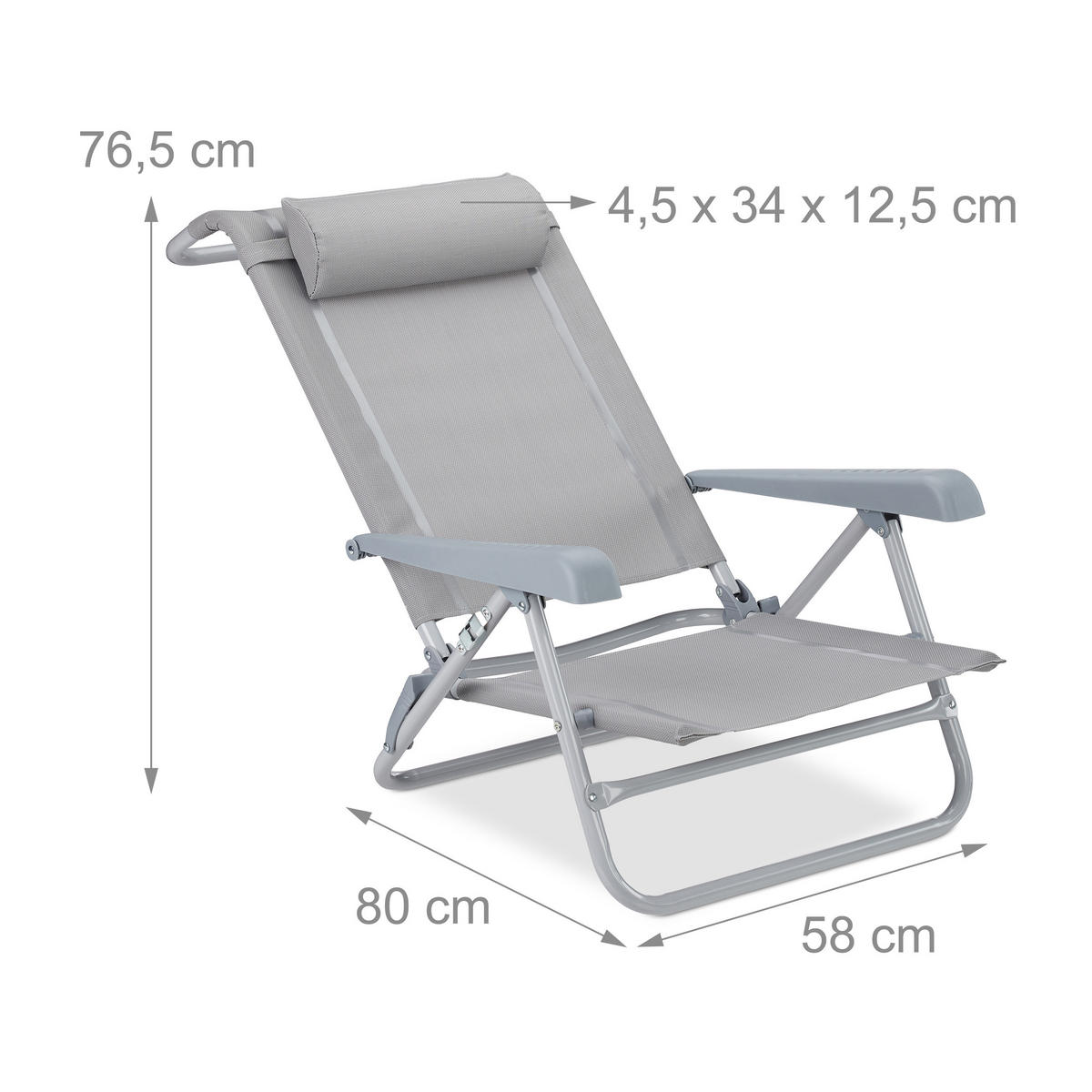 LIEGESTUHL - Grau, Kunststoff/Metall (58/76.5/80cm) - Relaxdays