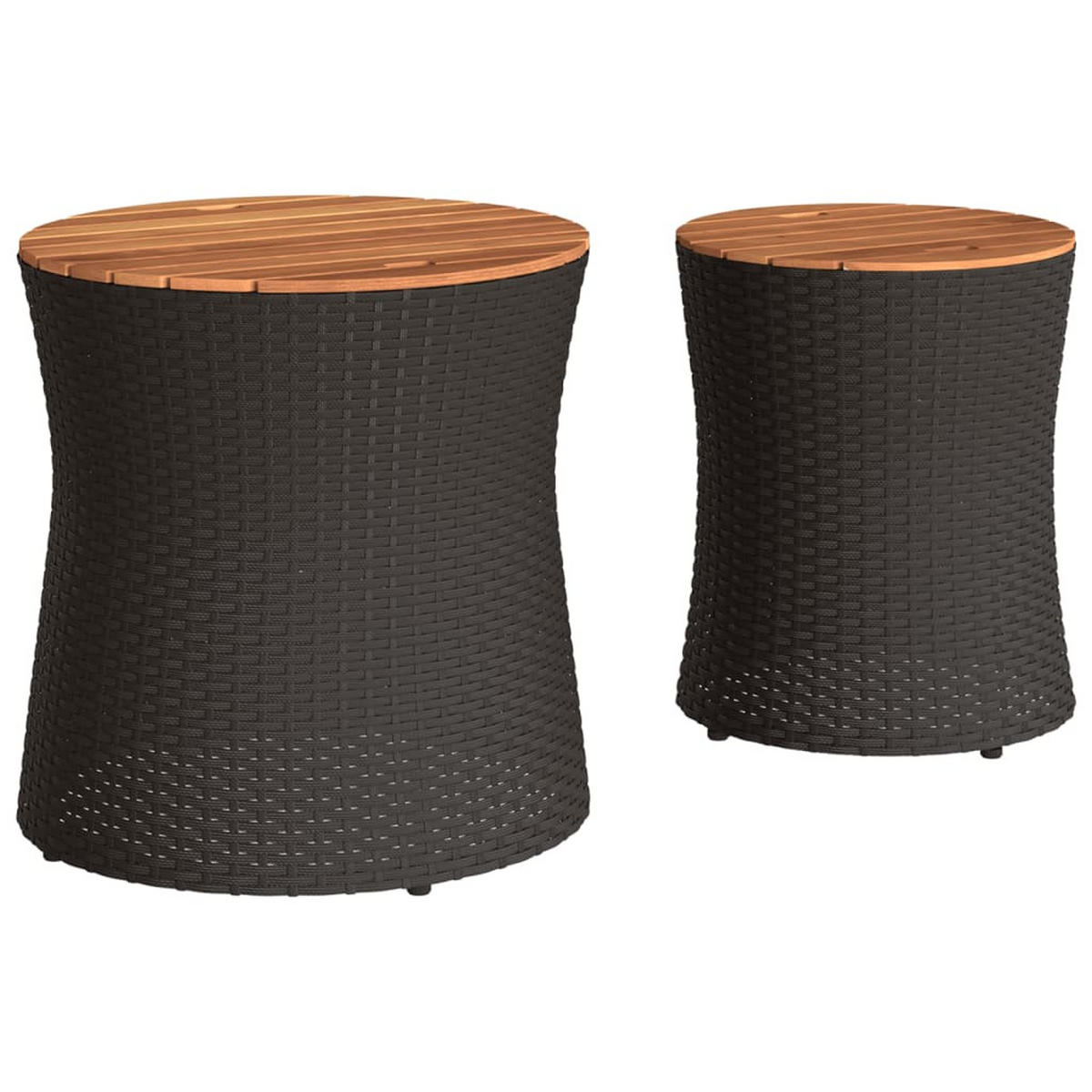GARTEN-BEISTELLTISCHE 2 Stk. Mit Holzplatte Schwarz Poly Rattan - Schwarz, Kunststoff (50/50/50cm) - vidaXL