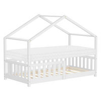 HAUSBETT mit Matratze 80x160 cm Weiß aus Kiefernholz mit Rausfallschutz - Weiß, Holz (80/160cm) - ML-DESIGN