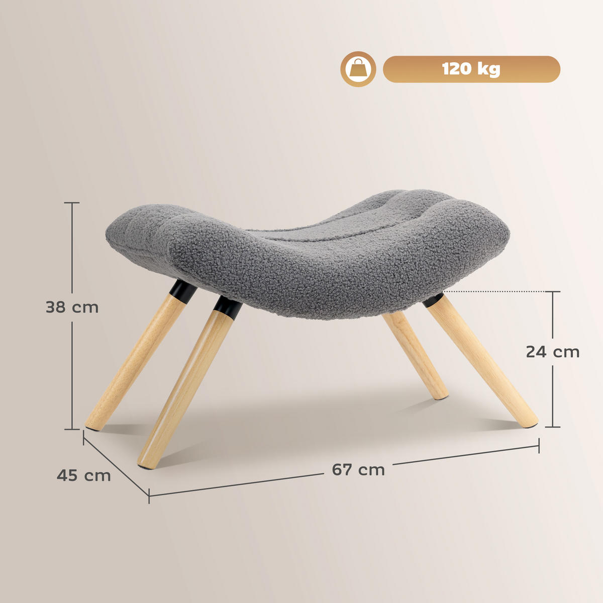 SITZHOCKER mit Berberfleece-Stoff, 67 x 45 x 38 cm, Dunkelgrau - Dunkelgrau, Kunststoff (45/38/67cm) - HOMCOM