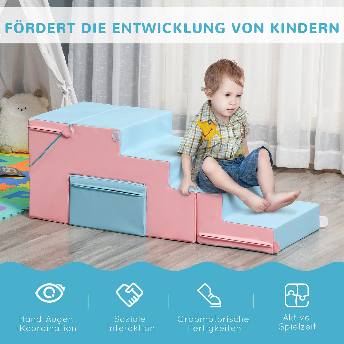 KINDER-SOFTPLAY-SET - Rosa, Kunststoff (49/47/147cm) - HOMCOM
