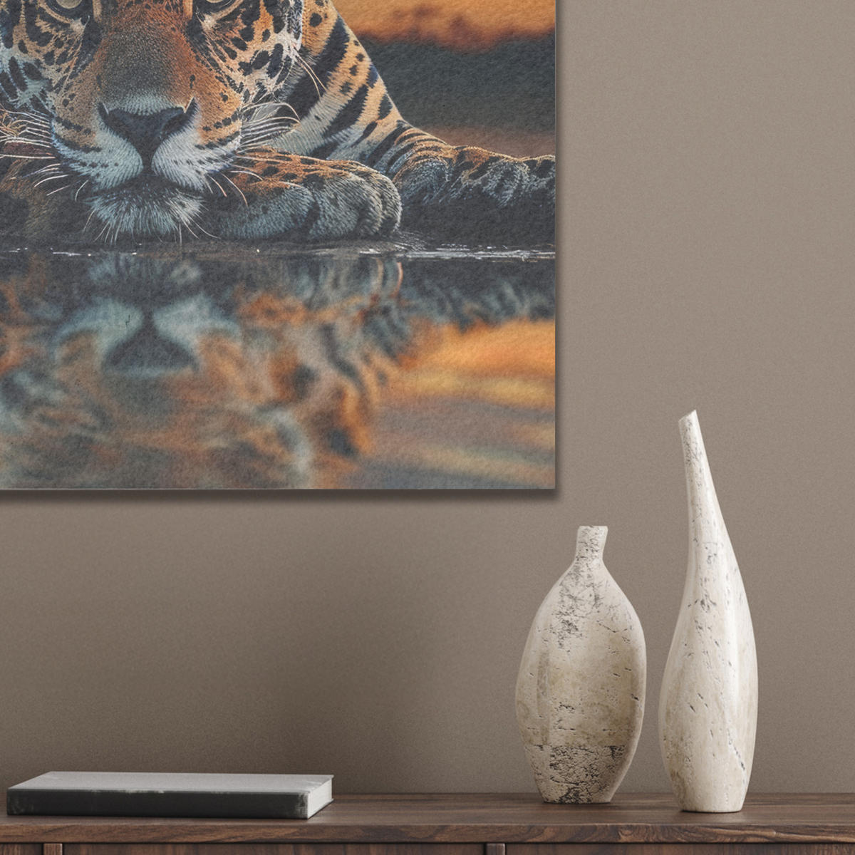 AKUSTIKBILD Natur - Leopard - Tier - Sonnenuntergang - Modern Wandbilder 60x60 cm - Orange, Kunststoff (60/60/0.9cm) - MuchoWow
