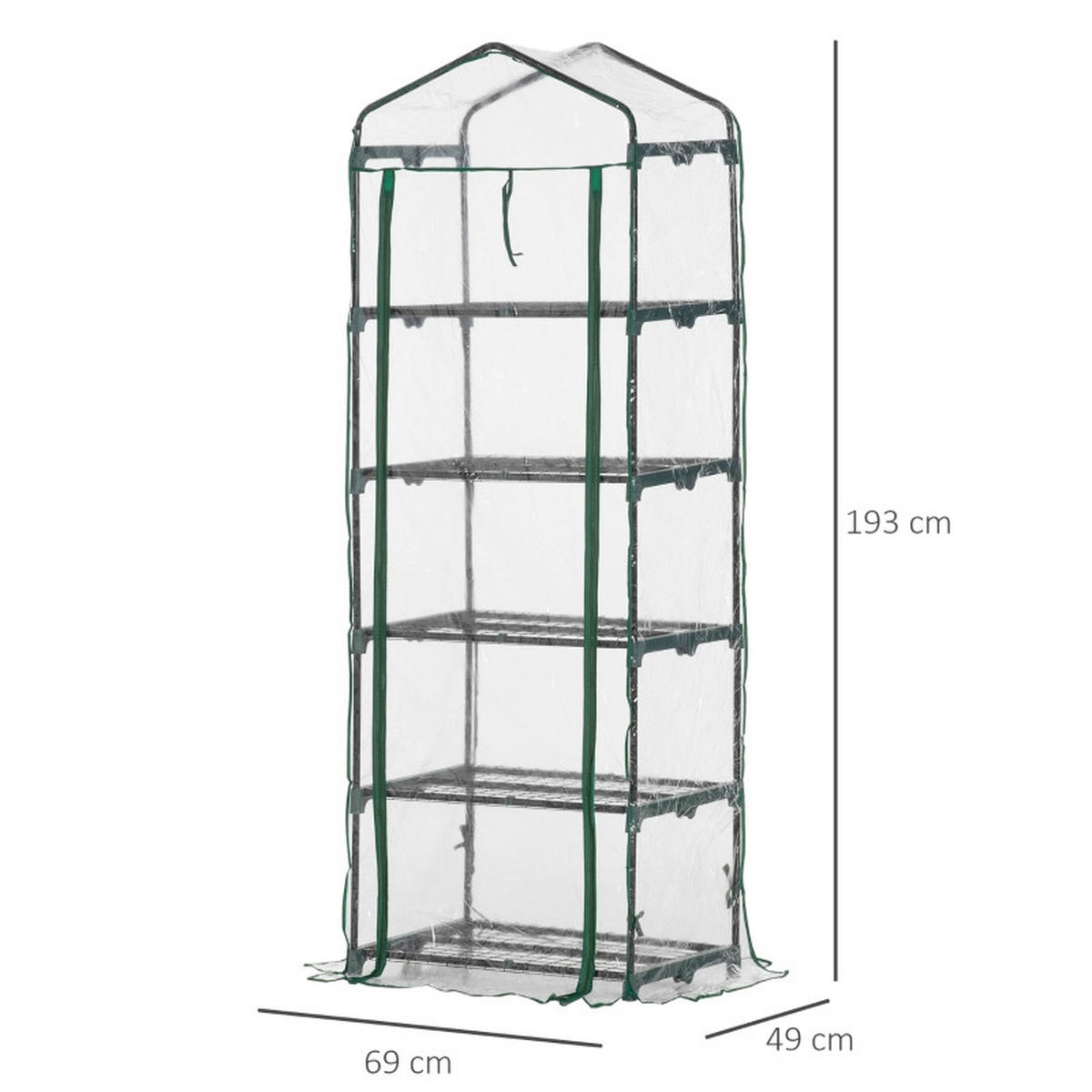 GEWÄCHSHAUS Mini 69x49x193 cm 5 Regale transparent grün - Transparent, Kunststoff (69/193/49cm) - Fortuna Lai