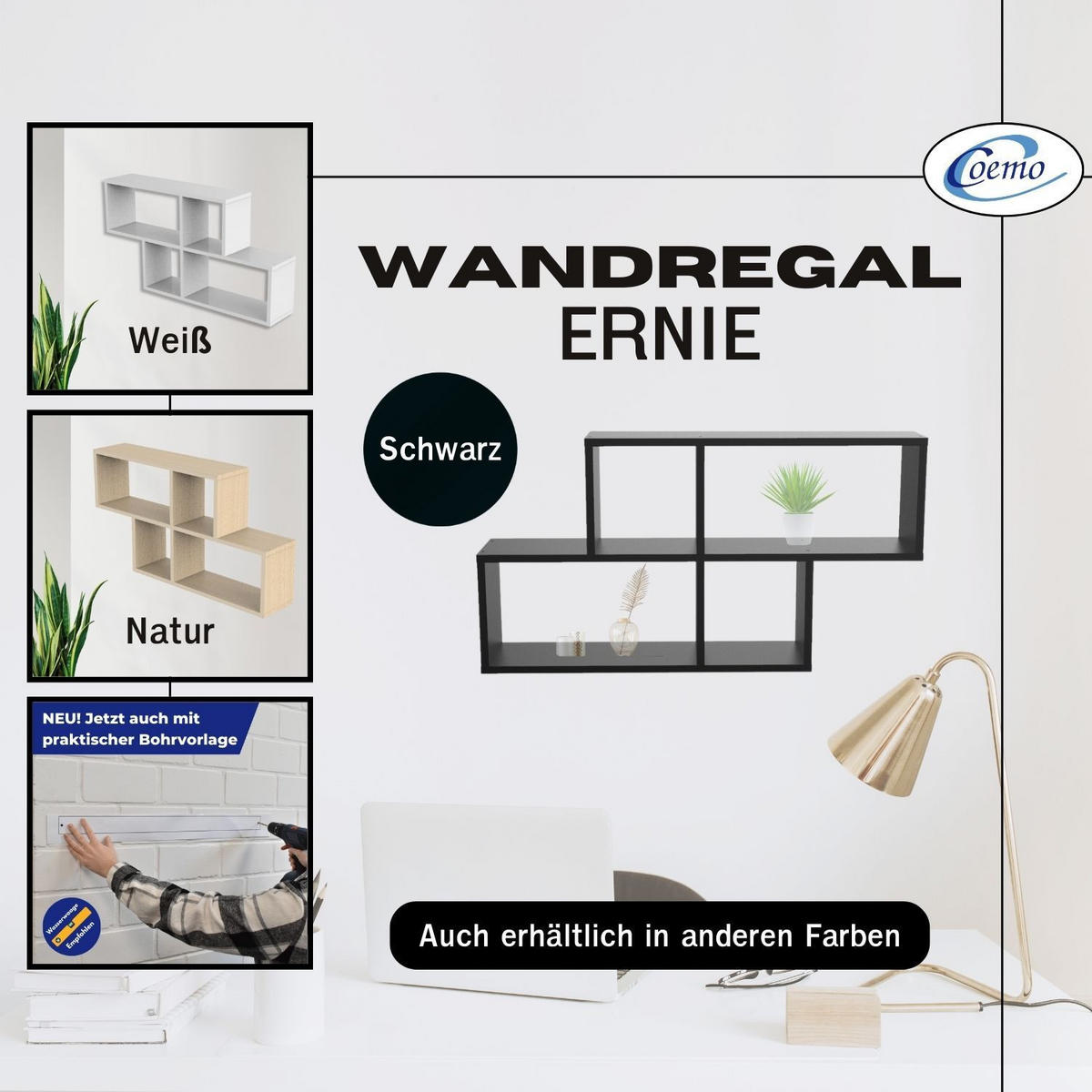 WANDREGAL ERNIE Schwarz 100/20/53 cm - Schwarz, Holzwerkstoff (20/53/100cm) - Coemo