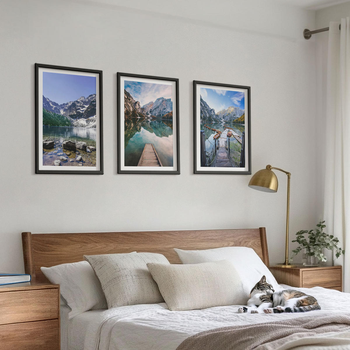 BILDER SET 3er Set - 40x60 cm Schwarzer Rahmen - Berge, Seen, Holzstege - Schwarz, Kunststoff (40/60cm) - TULUP