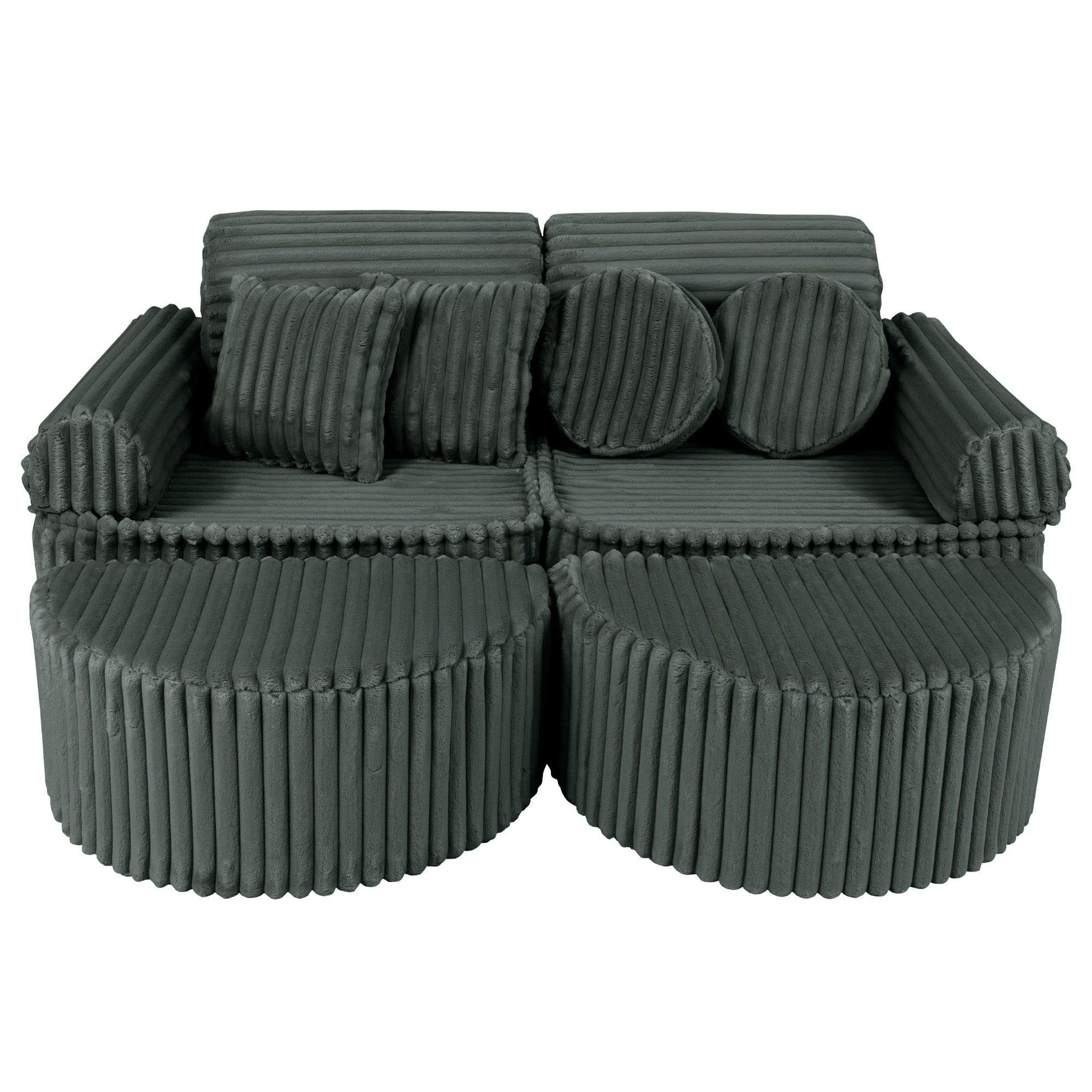 KINDERSOFA Pocket Max modular 12-tlg. aus Plüschcord in Waldgrün - Dunkelgrün, Textil (120/25/60cm) - MeowBaby
