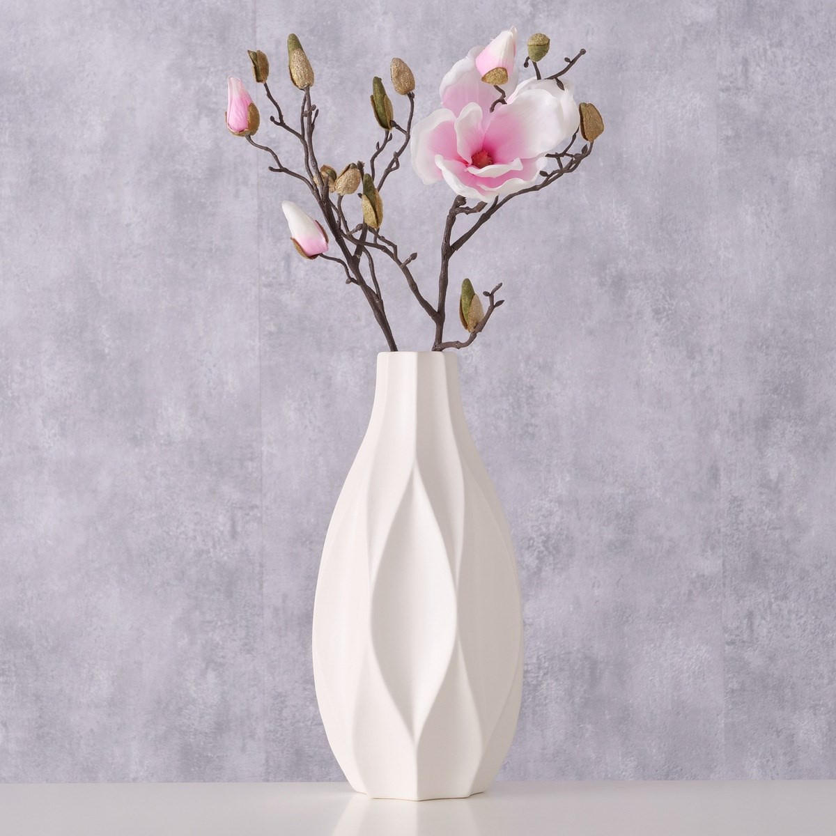 DEKO-VASE matt Avantika 16/16/30 cm - Weiß, Keramik (30cm) - Boltze Home