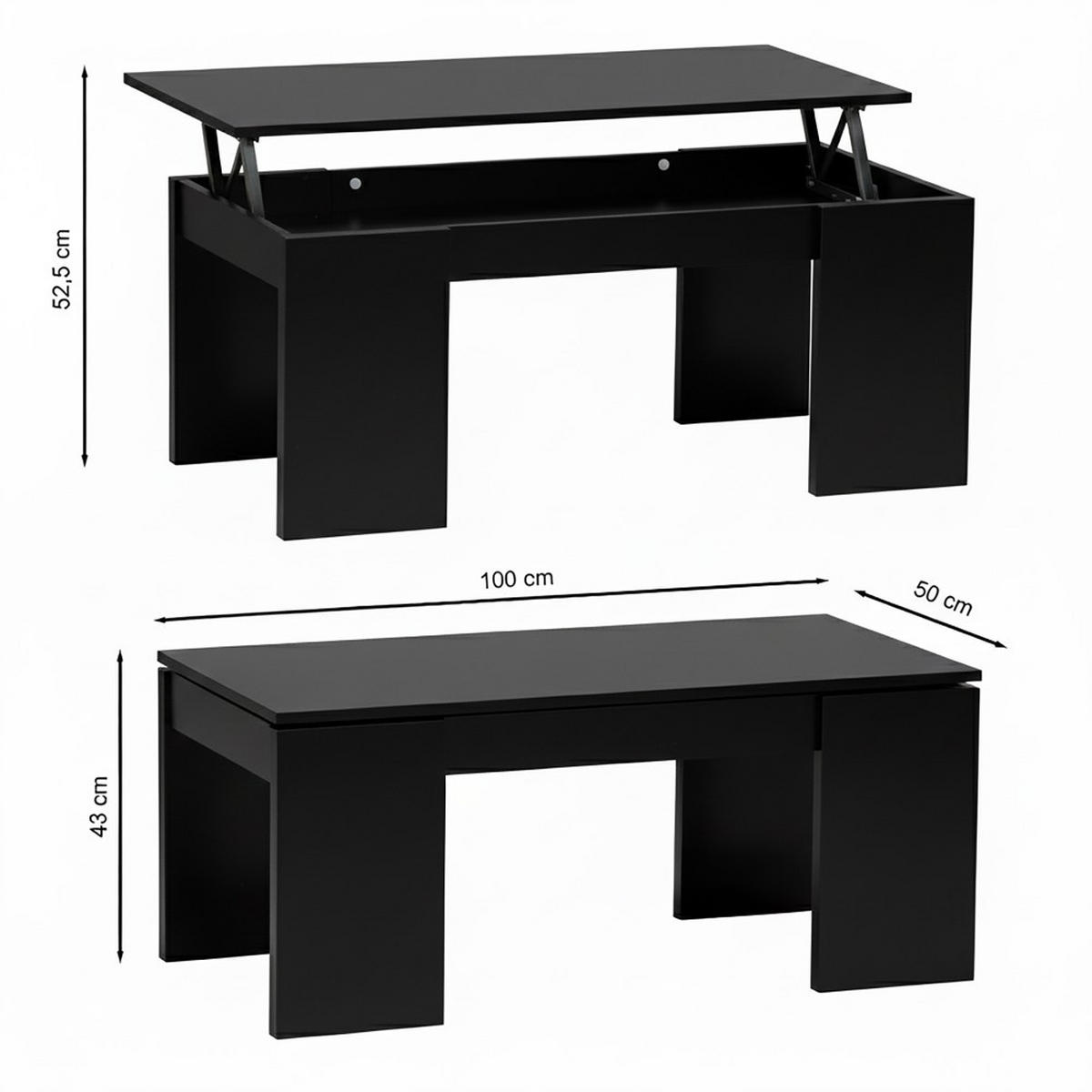 COUCHTISCH NEWTON / 100x50cm - Schwartz - Schwarz, Holzwerkstoff (100/50/43cm) - Weber Industries