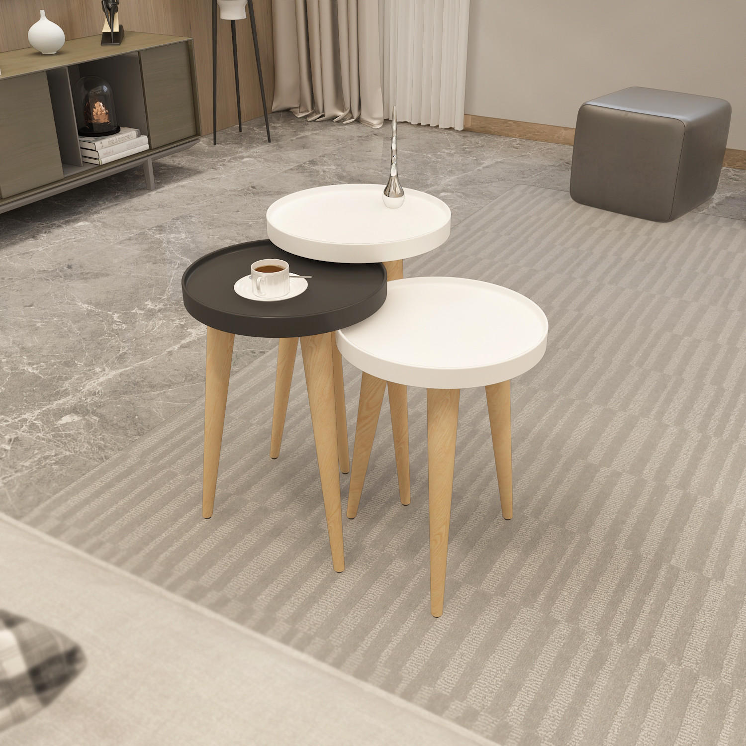 BEISTELLTISCH Piscina 3-teilig Tisch Weiß Anthrazit - Grau, Holzwerkstoff (34.5/34.5/56cm) - Decorotika