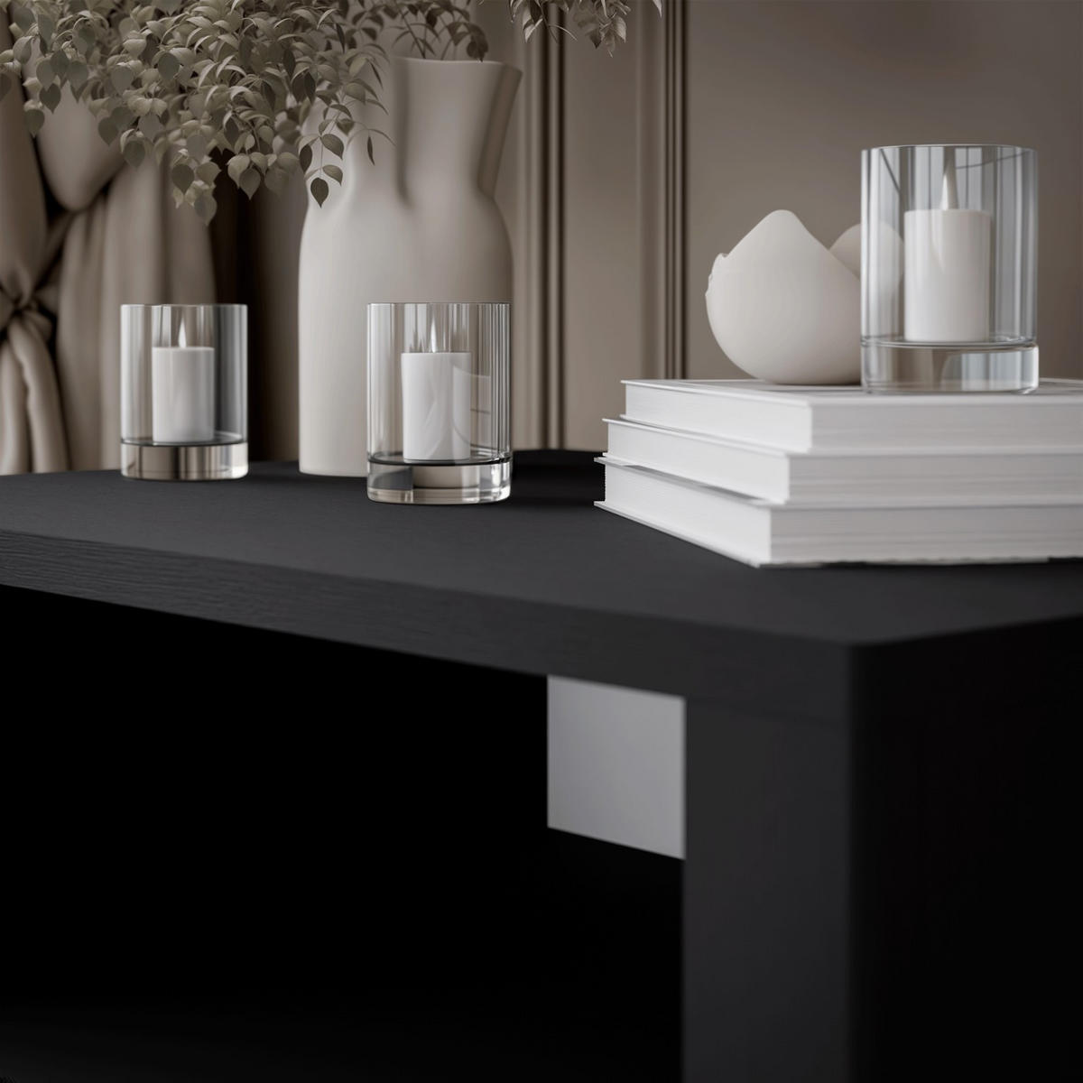 NACHTTISCH LUMI, Schwarz - Schwarz, Holzwerkstoff (54/57/41cm) - Lookway