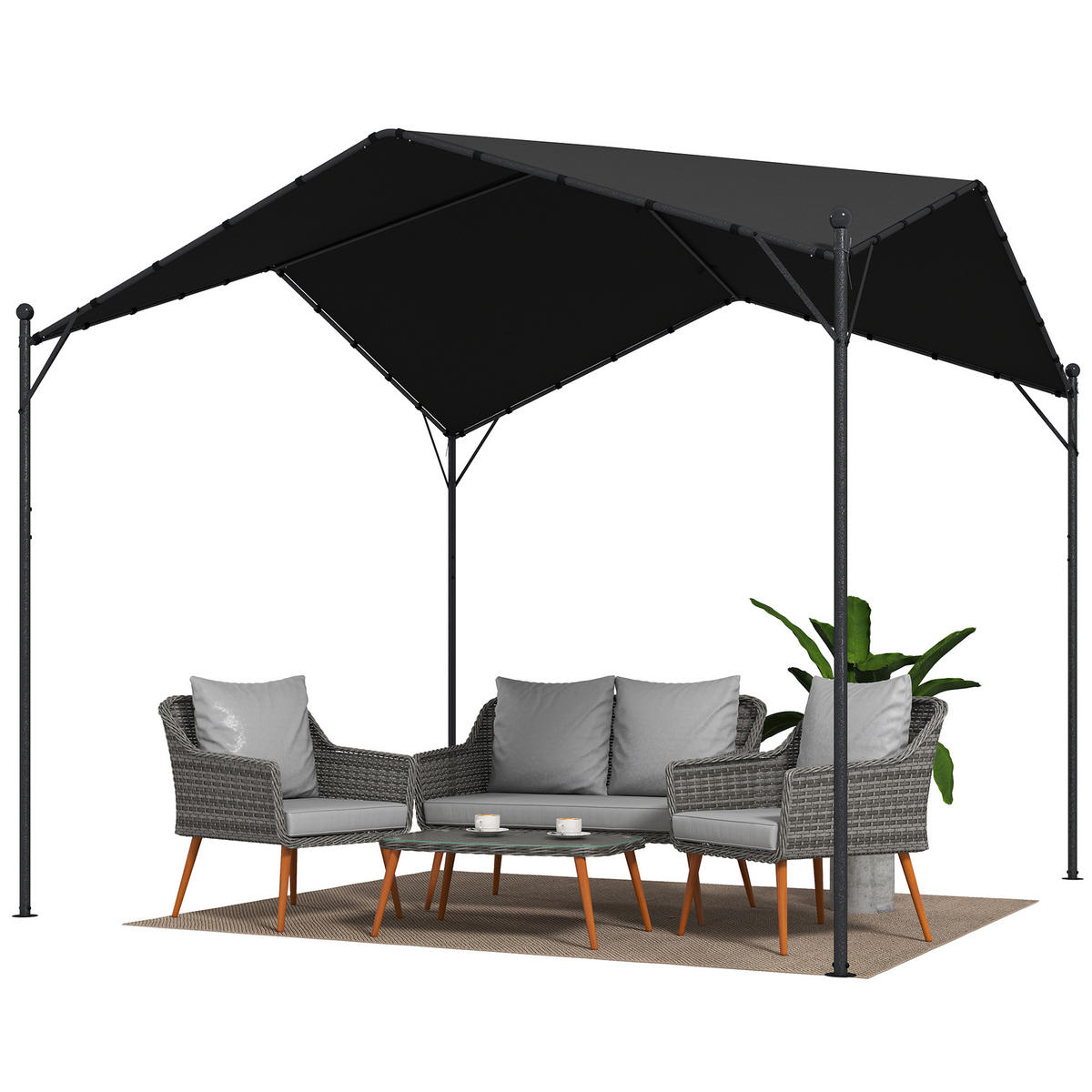 PERGOLA Pavillon 3x3m Wasserabweisend Stabil winterfest Sonnenschutz mit Satteldach Dreiecksverstrebungen - Dunkelgrau, Metall (300/280/300cm)