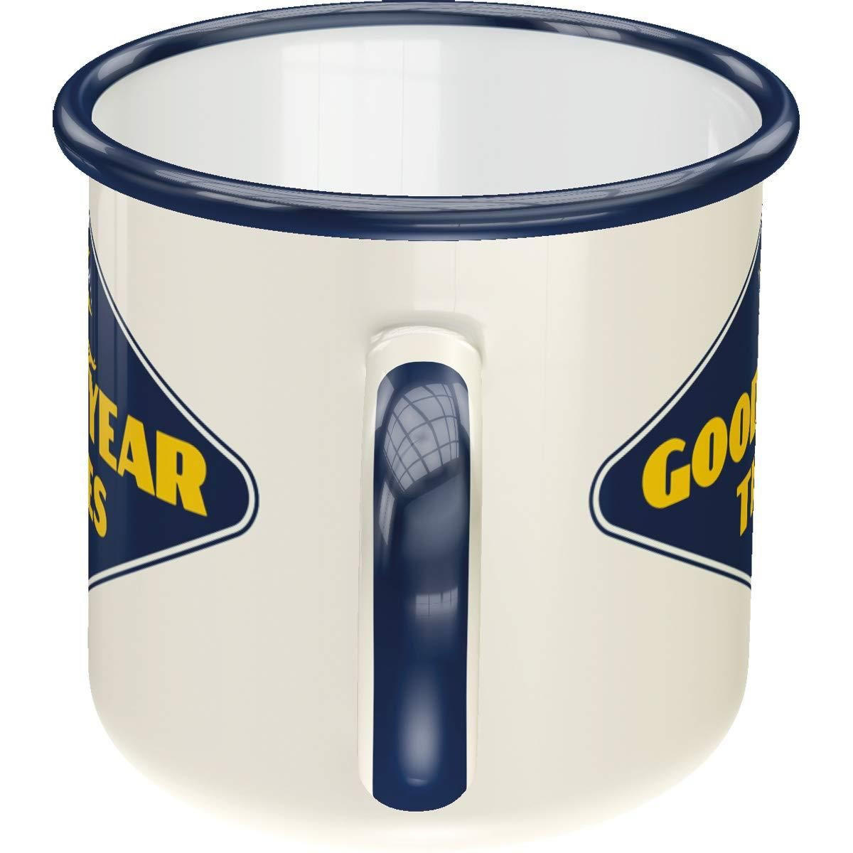 EMAILLE-BECHER 360 ml GOOD YEAR Logo White - Gelb/Weiß, Metall (0.36L) - Nostalgic-Art