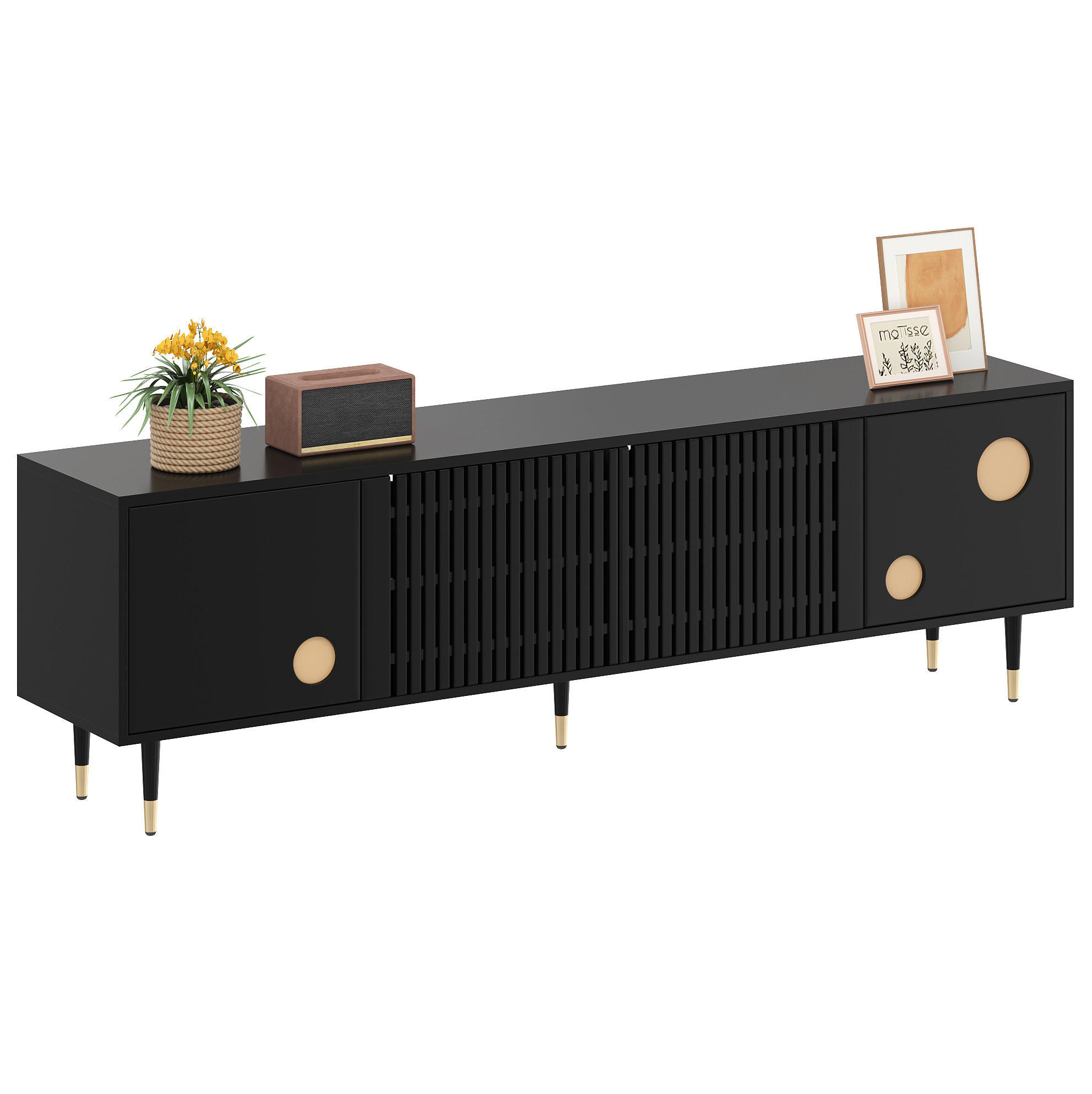 TV-SCHRANK in Schwarz mit 4 Türen, Gitterfront und Golddetails 170/36/54 cm - Schwarz, Holzwerkstoff (170/54/36cm) - Redom