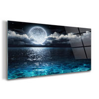 GLASBILD 120x60 cm Vollmond - Petrol, Glas (120/60cm) - TULUP