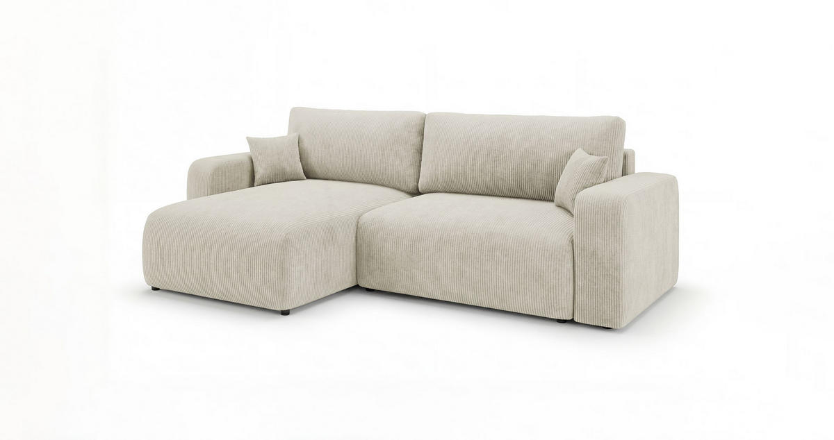 ECKSOFA BERLIN rechts weiß Cord Poso 100 - Schlaffunktion, Bettkasten - Weiß, Textil (285/184cm) - Cornero