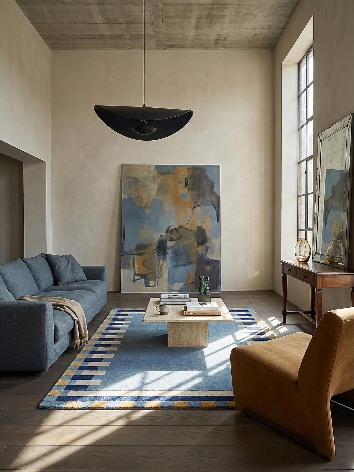 WOLLTEPPICH WENSUM, geometrisch, Blau-Gelb, 160 x 230 cm - Blau, Textil (230/160cm) - KADIMA DESIGN
