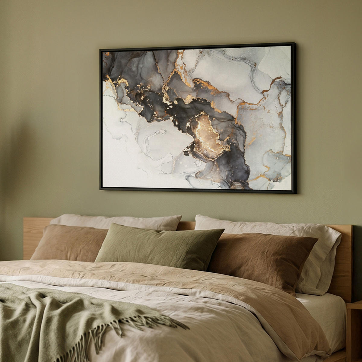 LEINWAND Bilder mit Rahmen - Marmor - Schwarz - Weiß - Gold - Luxus - Abstrakt - 100x70 - Goldfarben, Textil (100/70cm) - MuchoWow
