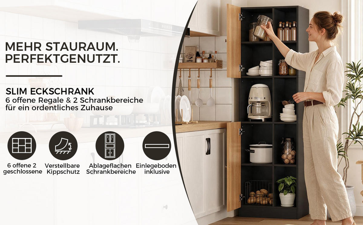 GESCHIRRSCHRANK Schwarz 50/35.5/170 - Schwarz, Holzwerkstoff (50/170/35.5cm)