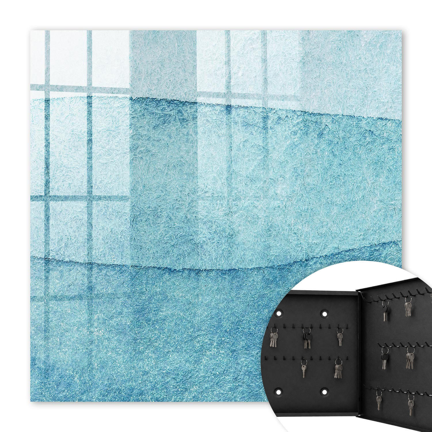 SCHLÜSSELBOX Schwarz 30x30 cm- Türöffnung nach rechts - Blaue Texturen - Blau, Metall (30/30/5cm) - TULUP