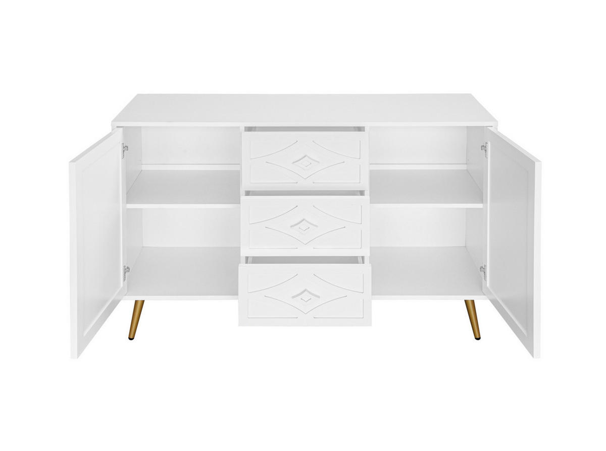 KOMODA 120/40/80 cm se 3 zásuvkami a 2 dvířky, 3D kosočtvercový dekor, dřevotříska, Bílá - bílá, kompozitní dřevo (120/80/40cm) - Redom